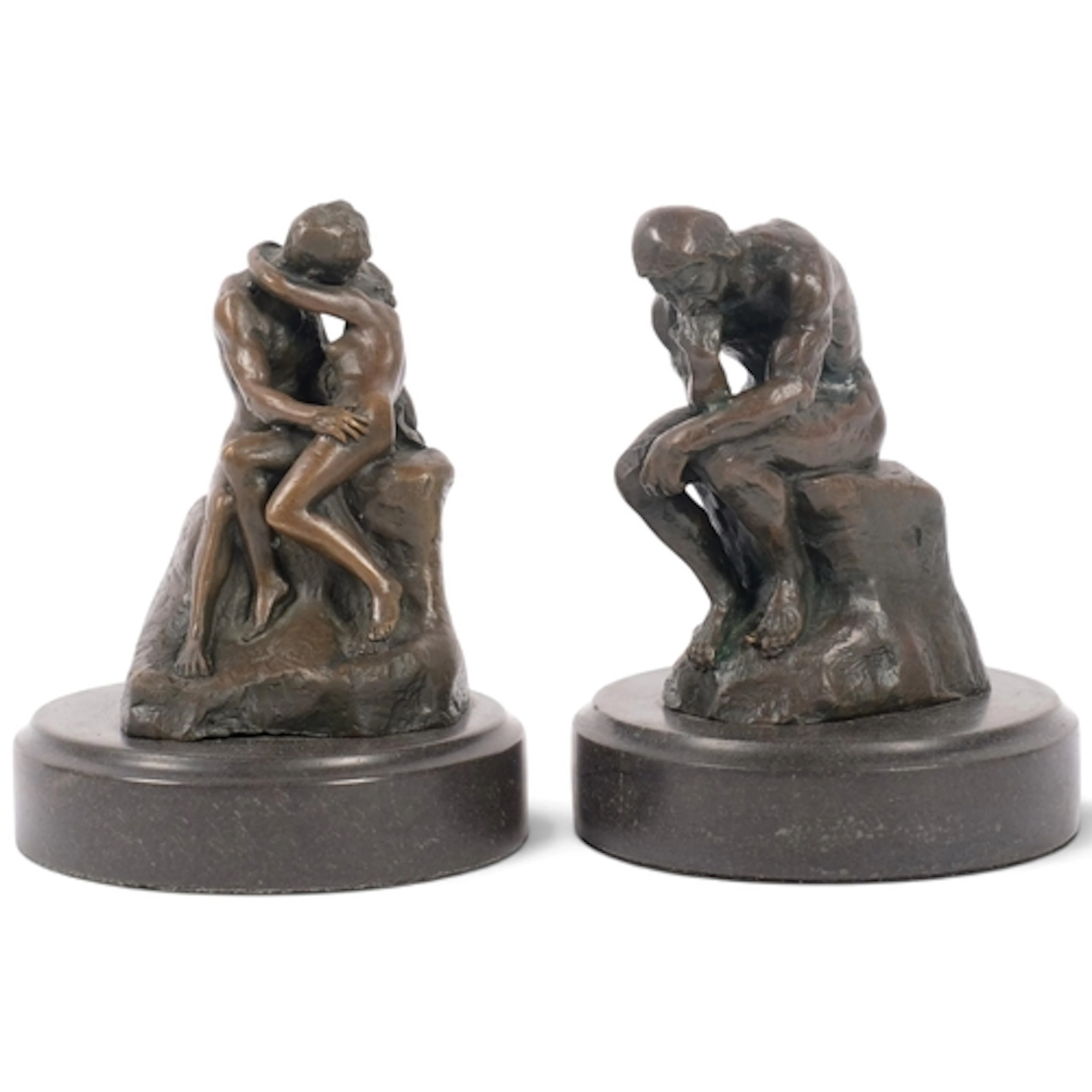 2 small-size reproduction bronze sculptures after Rodin, lar...