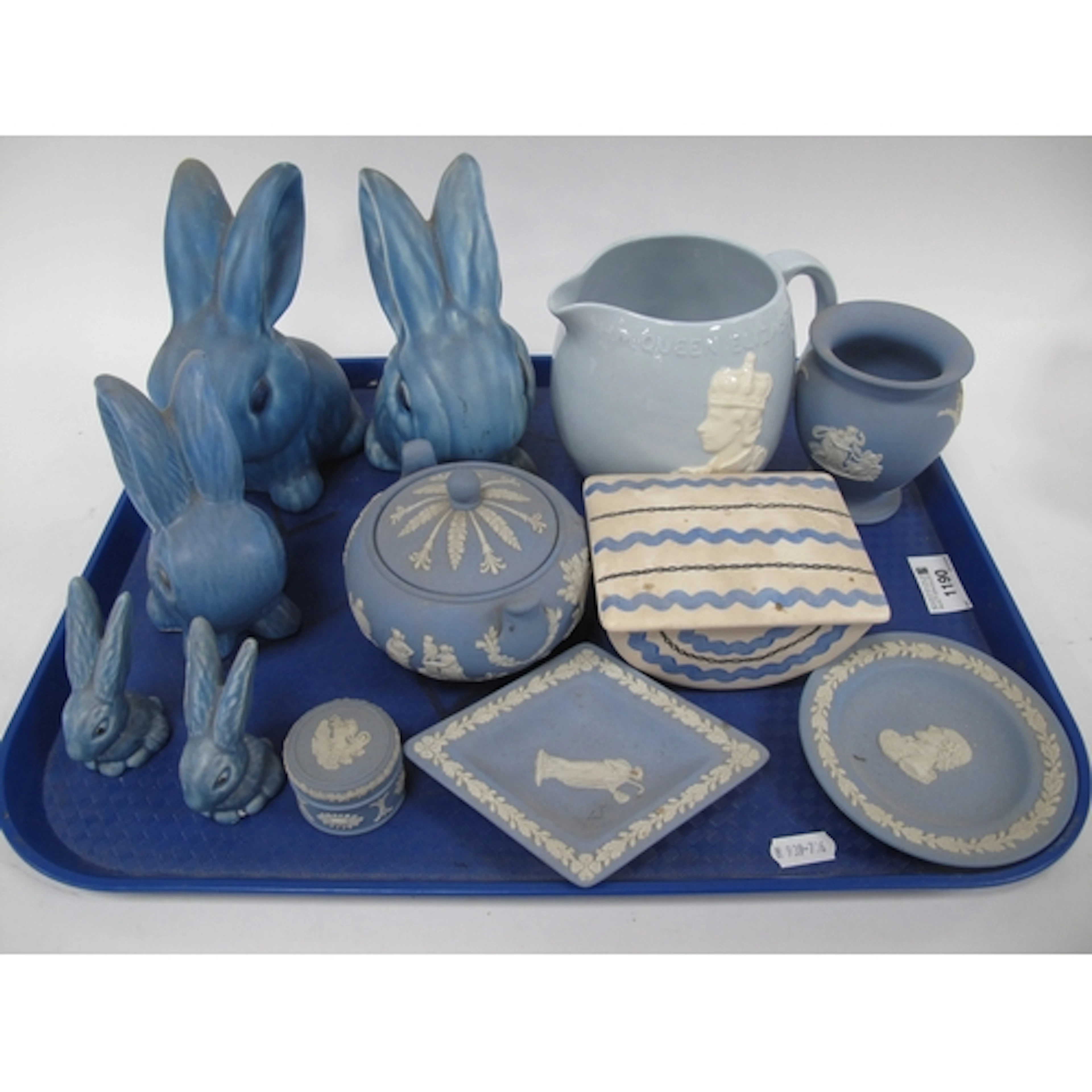 Five Blue Ceramic Rabbits in the Sylvac Manner, the tallest ...