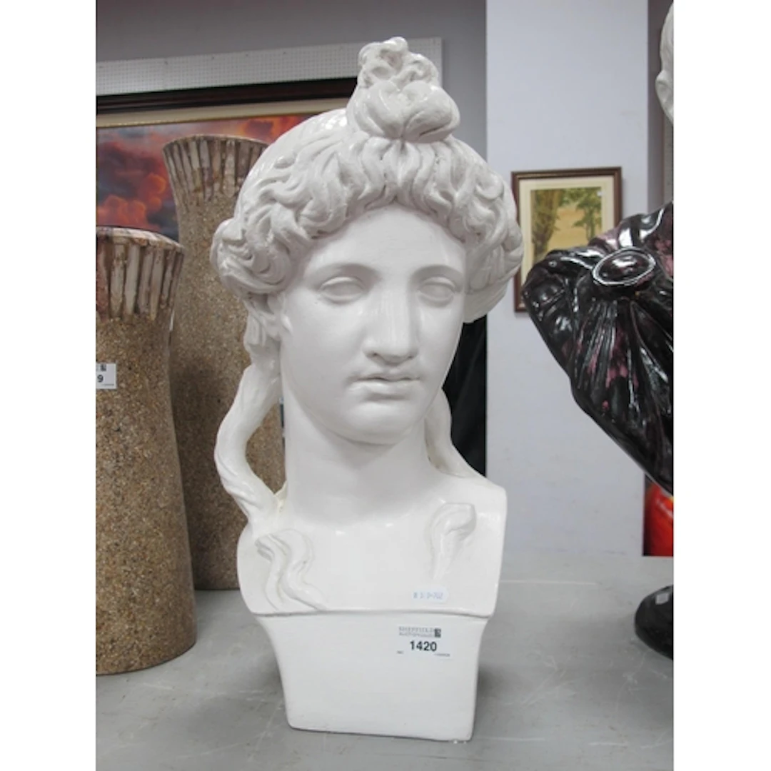 Painted Plaster Bust of Isis, 45cm tall.