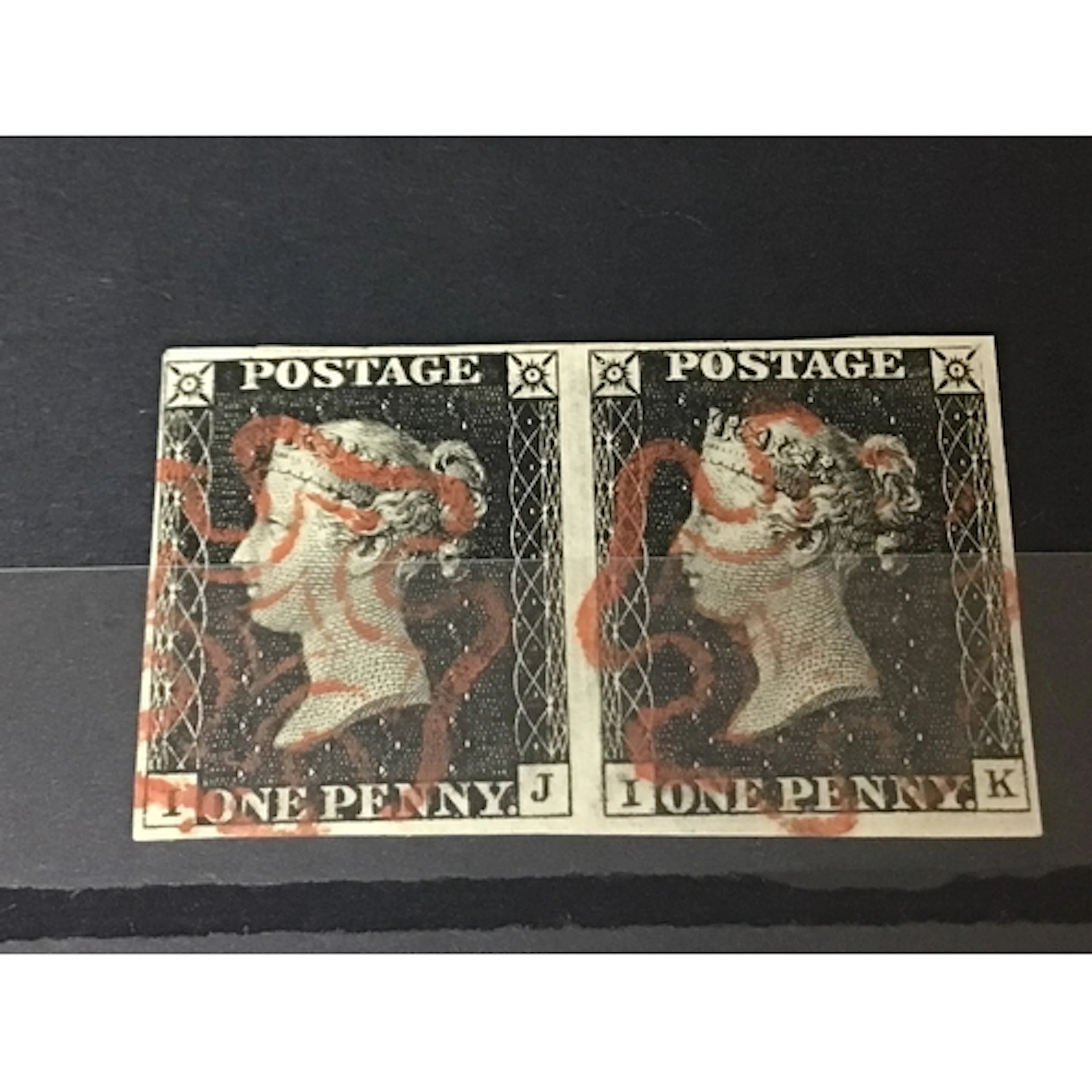Victorian Penny black two block I-J I-K light red Maltese cr...