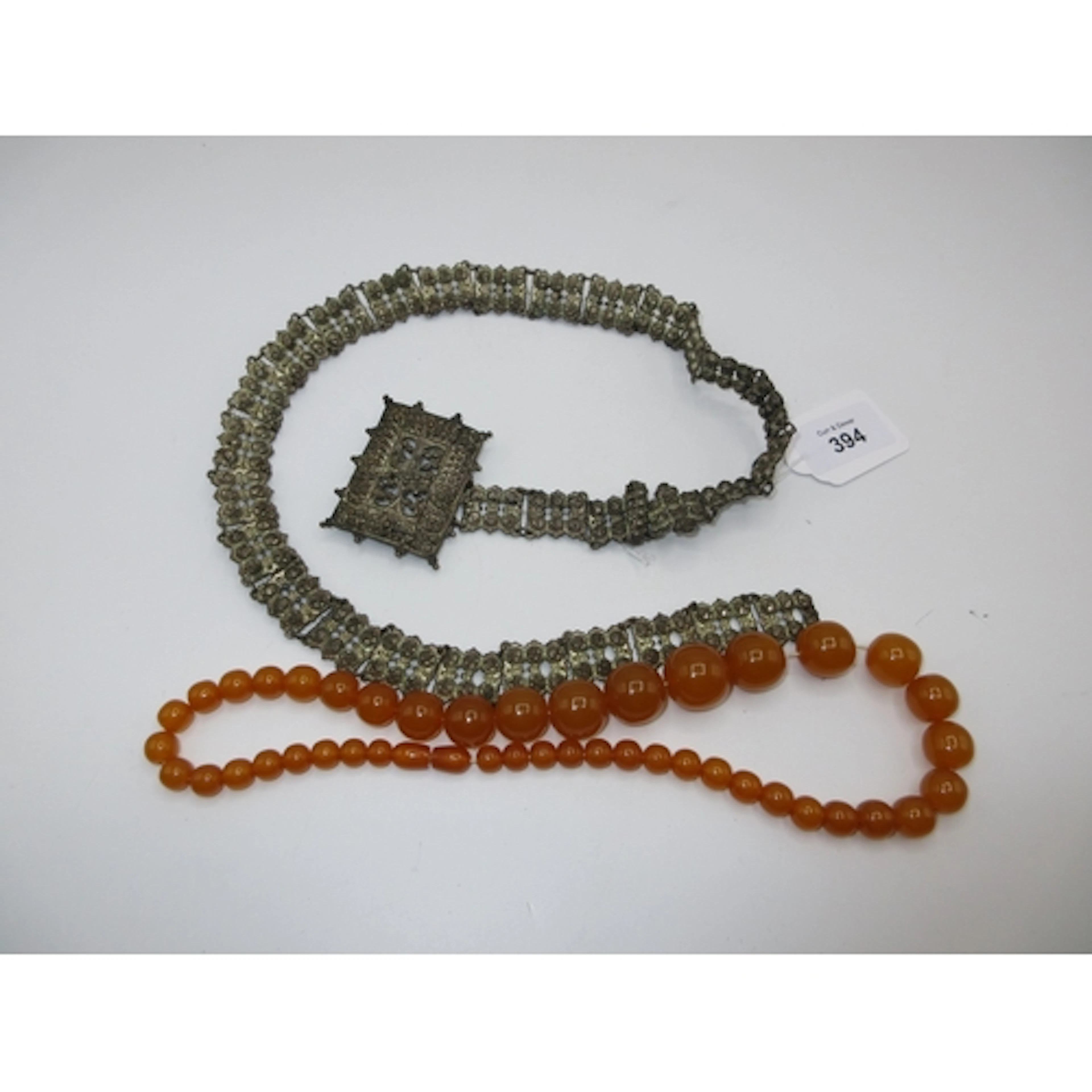 String of Vintage Beads with Screw Clasp and a Metal Belt an...
