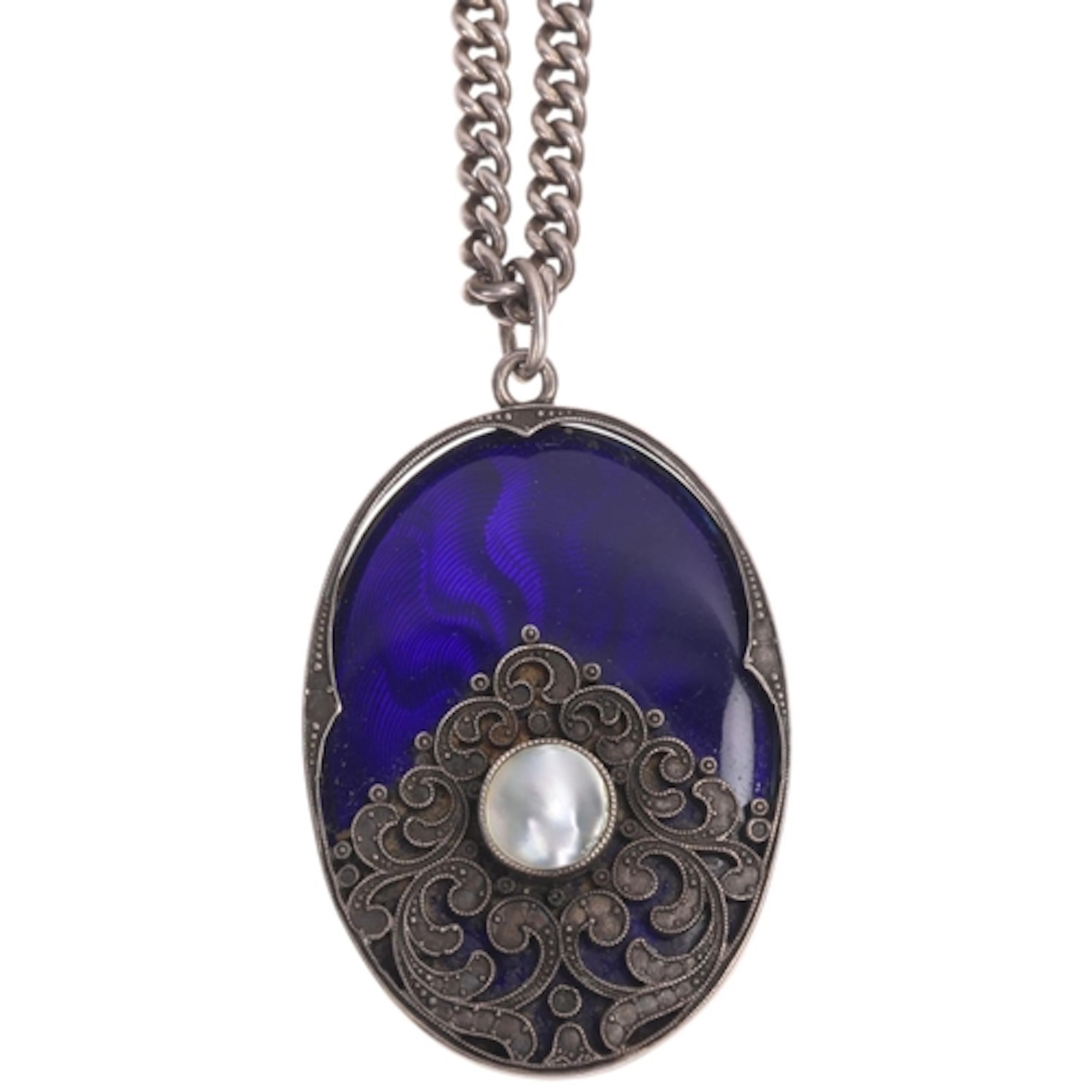 An Art Deco Continental silver blister pearl and blue enamel...