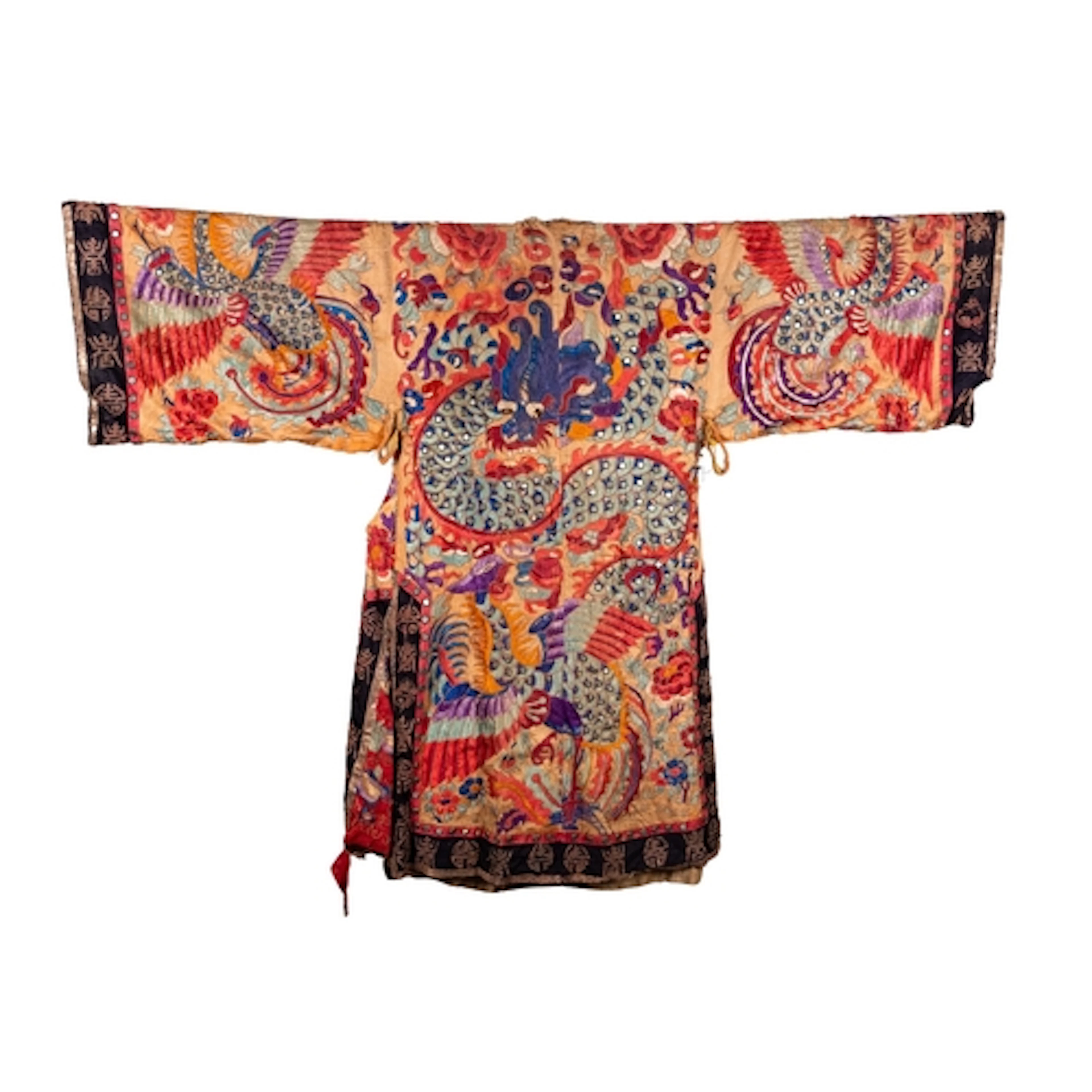 A Chinese silk dragon robe, late Qing Dynasty both front and...