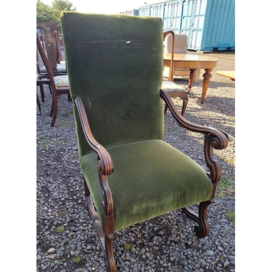 19TH CENTURY STYLE CONTINENTAL SCROLL ARMCHAIR ON SHAPED SUP...