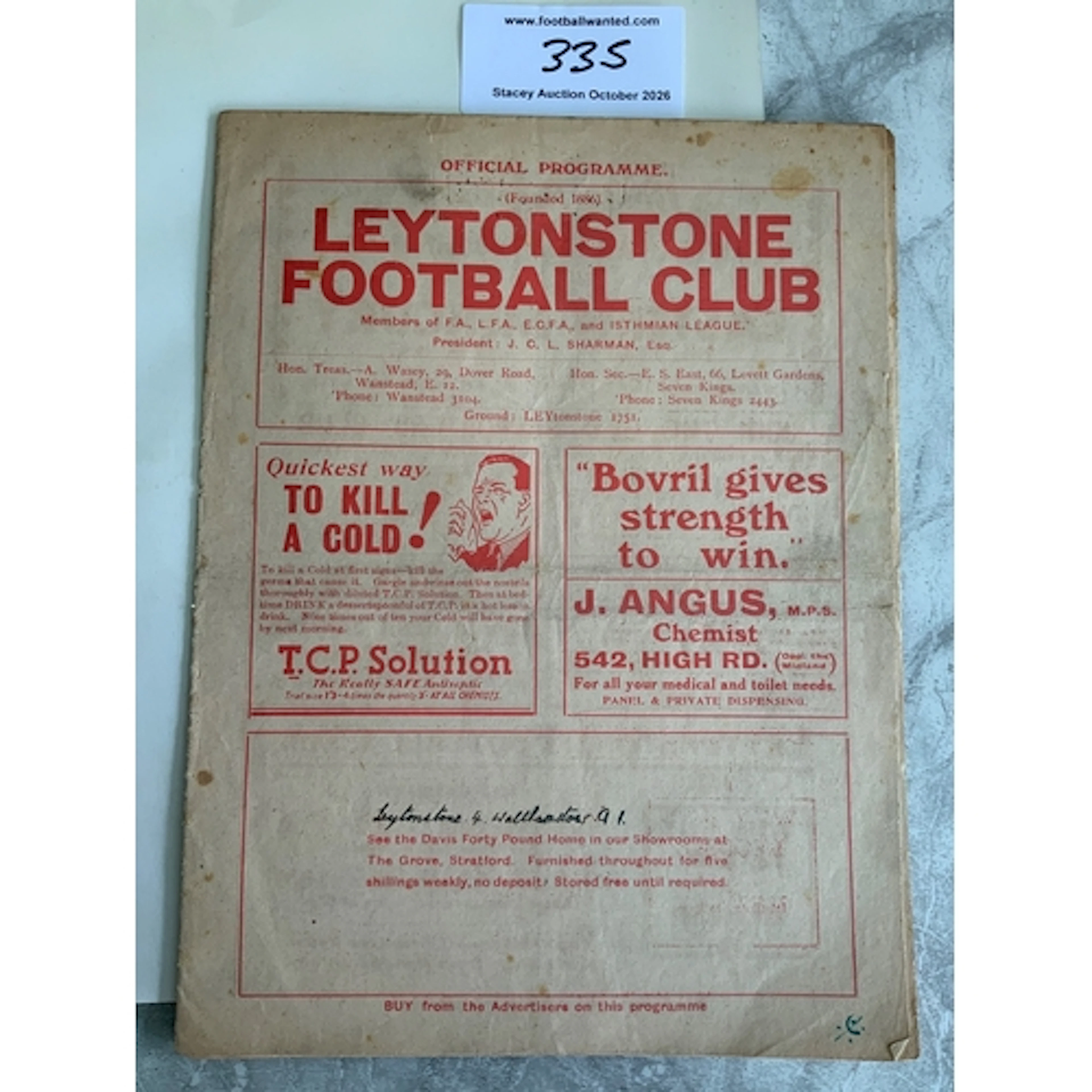 37/38 Leytonstone v Walthamstow Football Programme: London S...