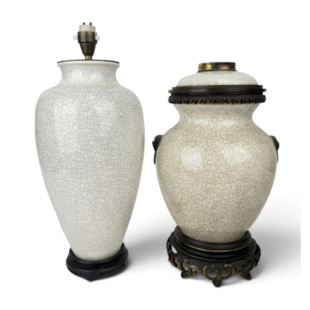 TWO CRACKLED GLAZED CHINESE TABLE LAMPS 40cm H