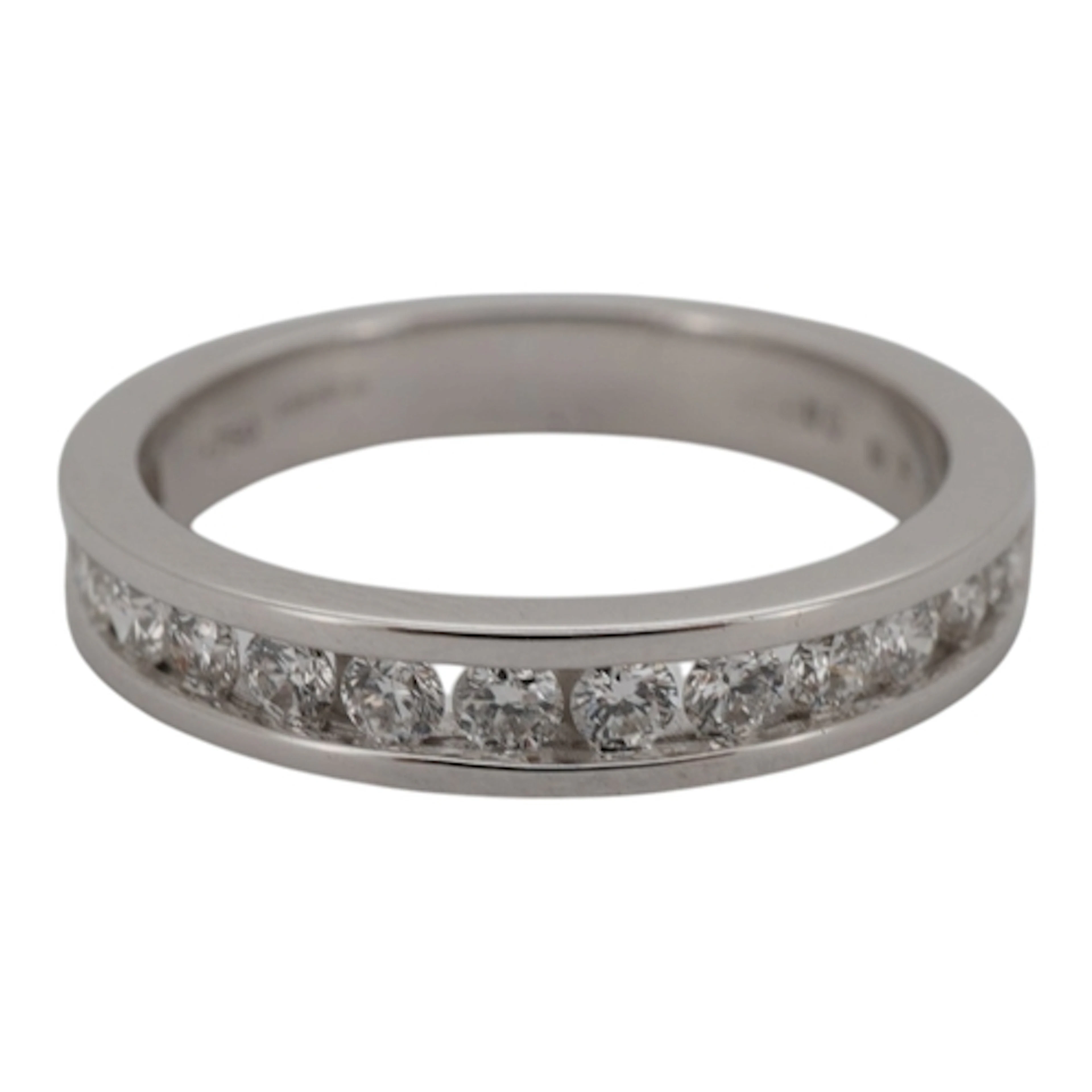 A diamond half eternity ring, channel-set to the front with ...