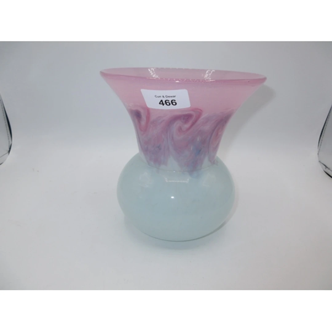 Monart Pink, Purple and White Glass Thistle Vase, 18cm