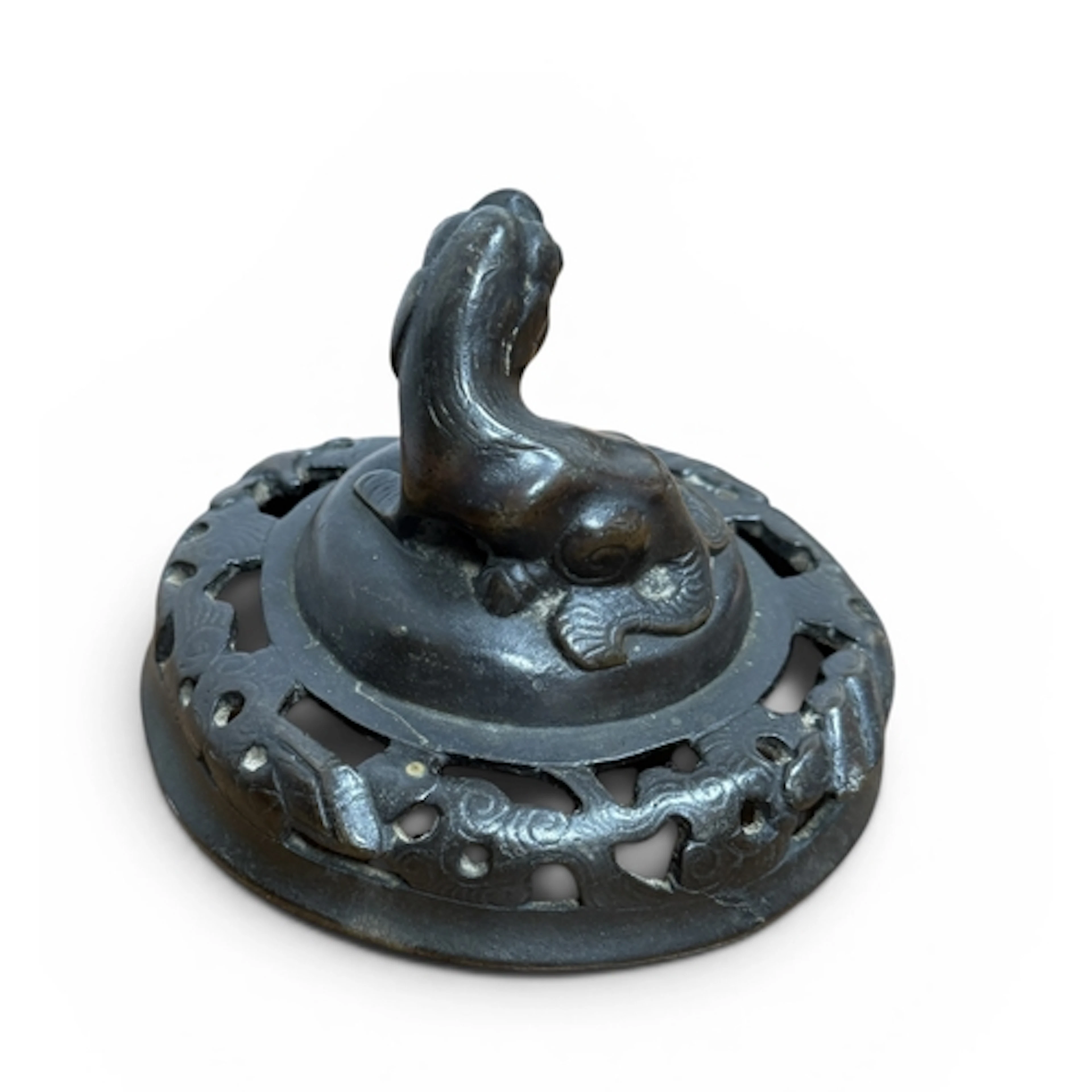 A CHINESE BRONZE CENSOR LID, QING DYNASTY 12 cm Diameter...