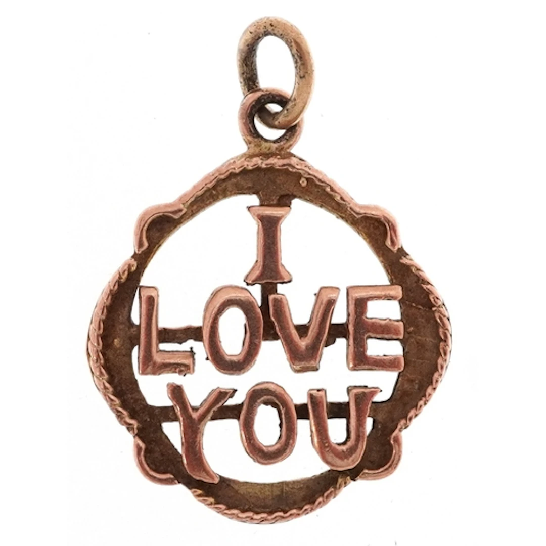 9ct gold I Love You charm, 2.2cm high, 2.1g.