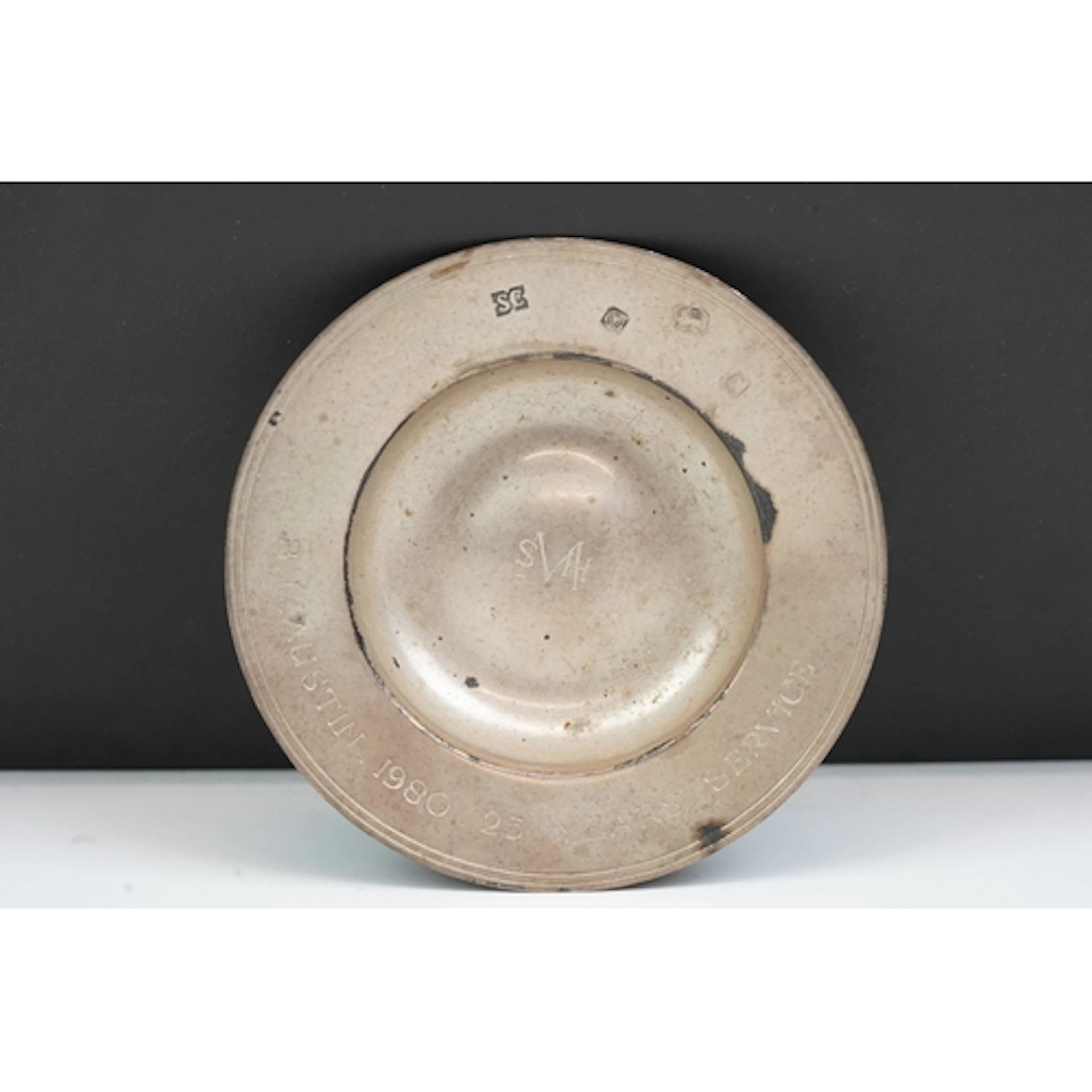 Silver Armada style dish, hallmarked Sheffield 1979, inscrib...