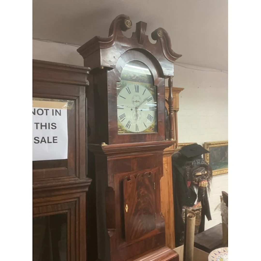 19th century early Victorian mahogany long case clock painti...