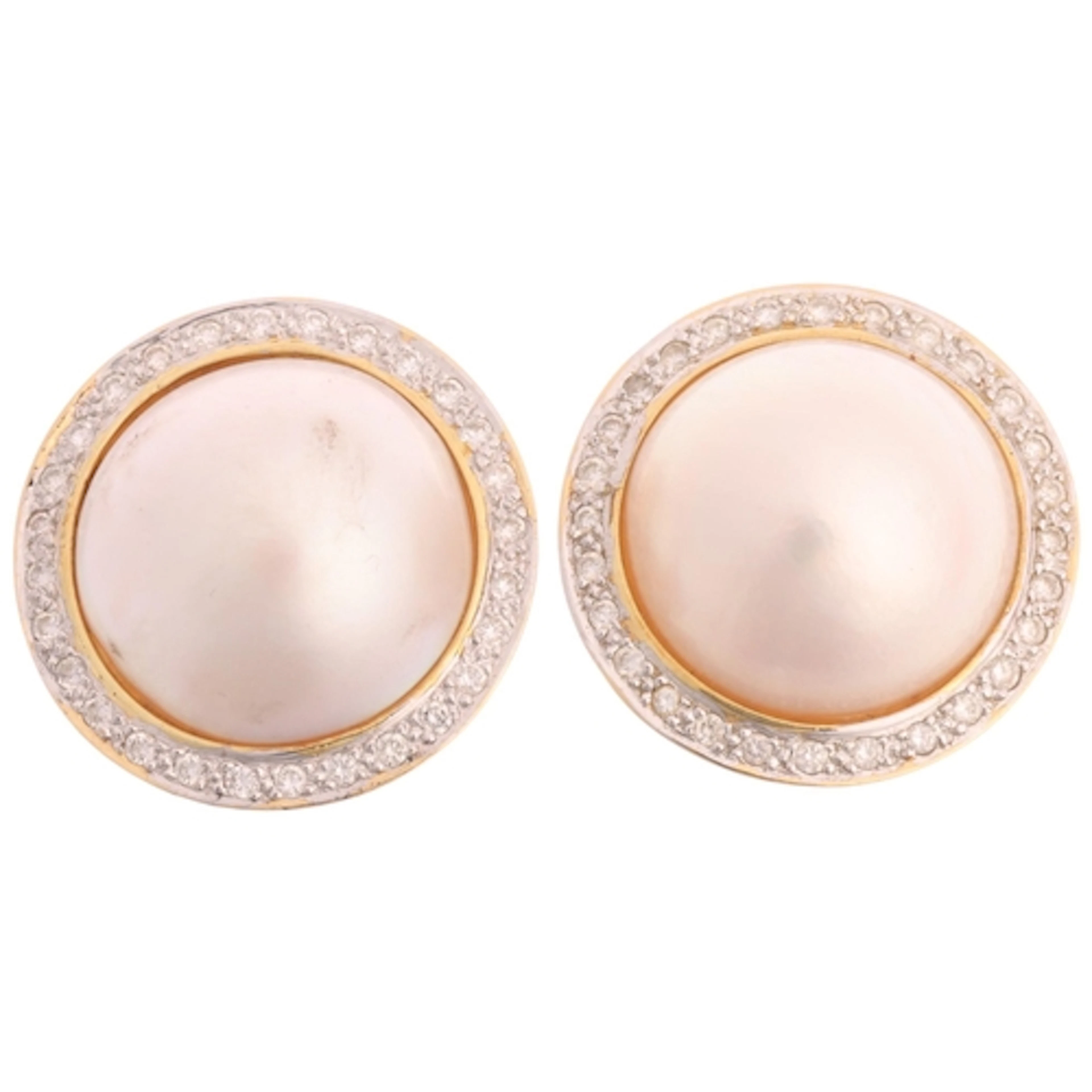 A pair of 14ct gold mabe pearl and diamond cluster clip-on e...
