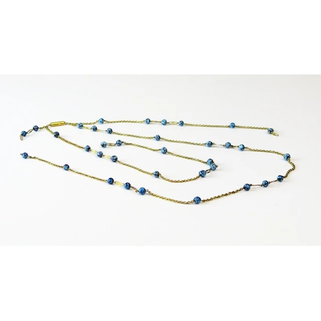 A 9ct gold and blue bead two strand necklace, 9.26g. A/F