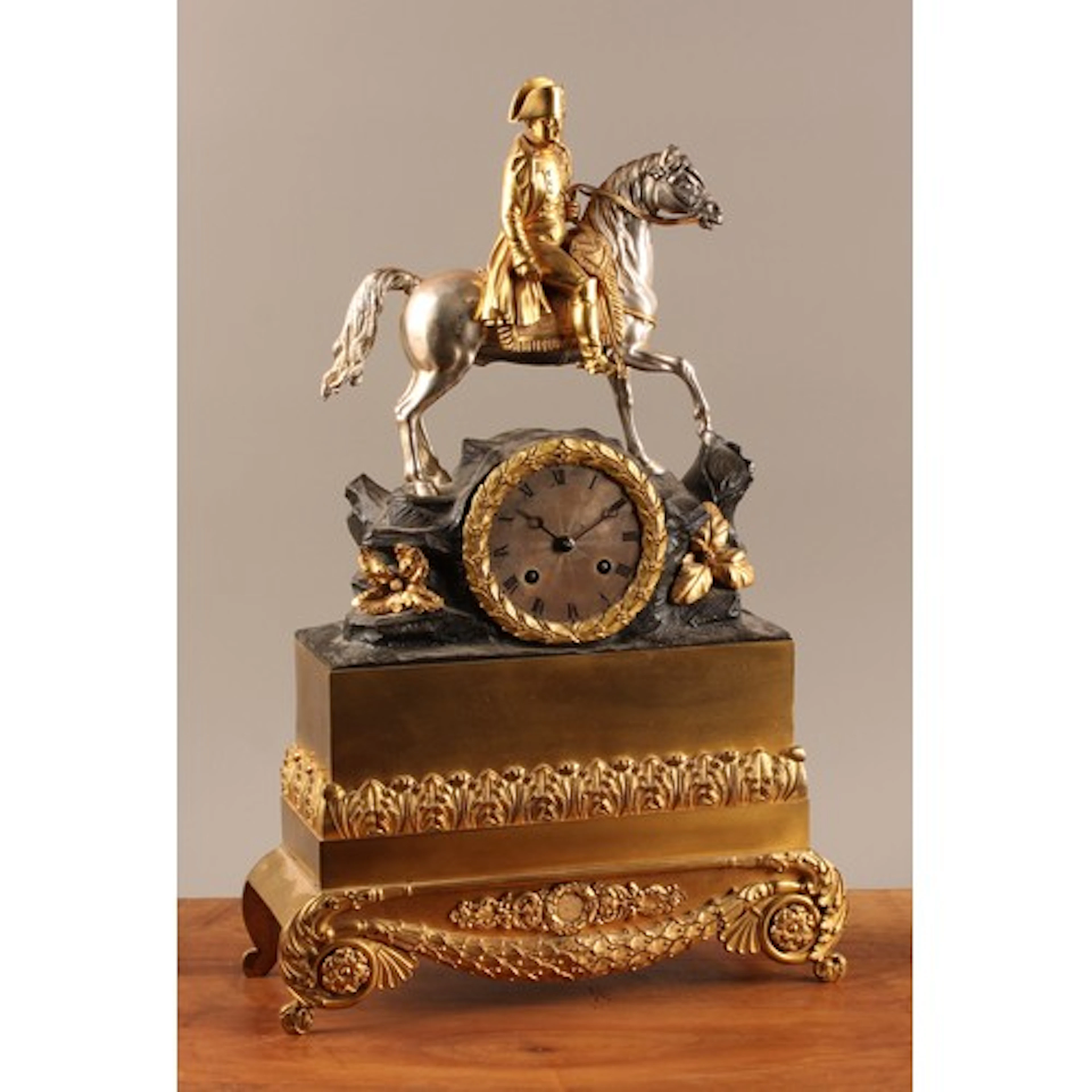 A 19th century French gilt and silvered bronze figural mante...