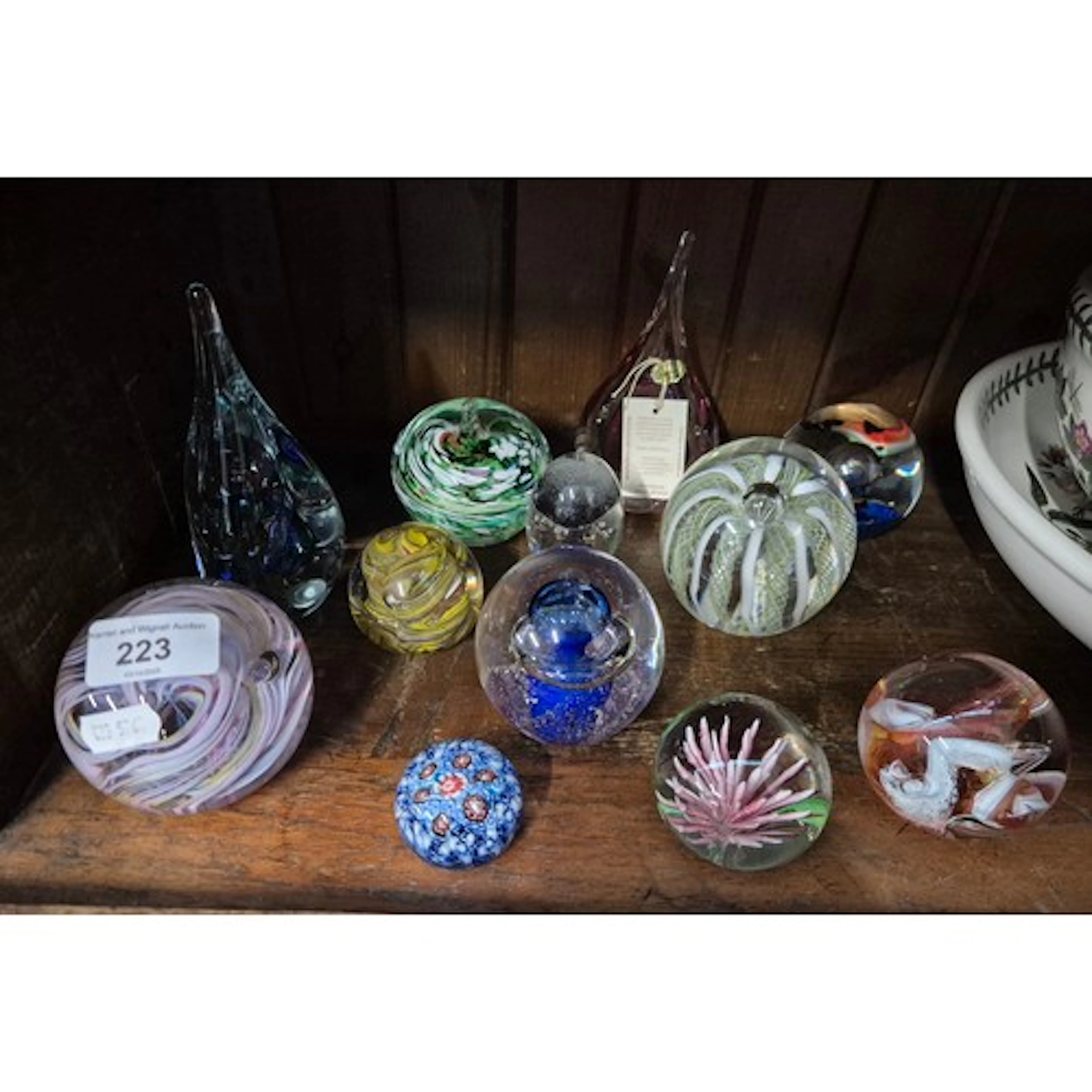 12 glass paperweights including examples with murrines and l...