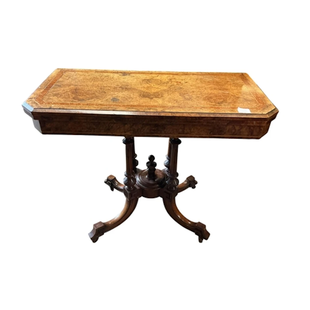 A Victorian burr walnut folding card table, width 92cm, dept...