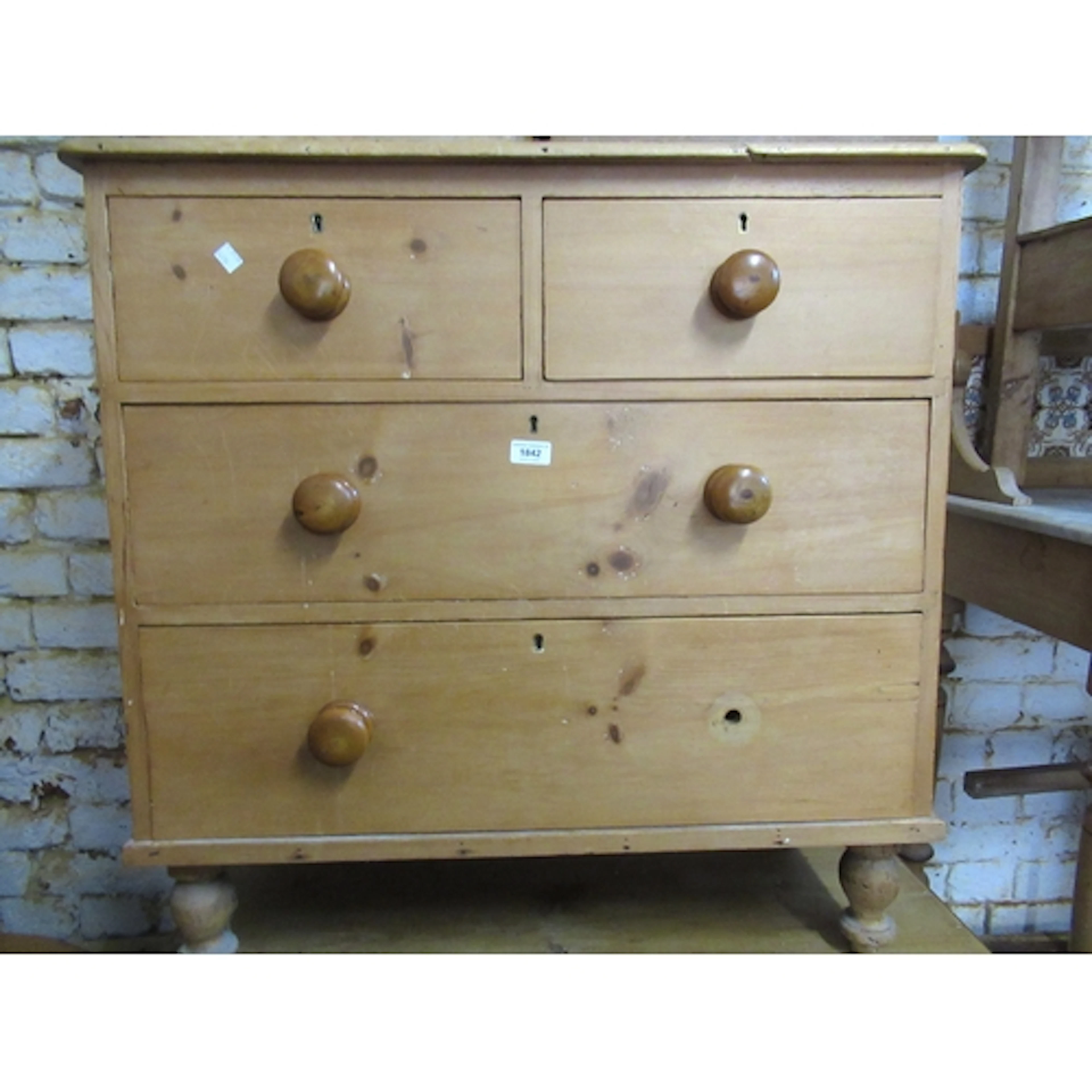 19th Century pine chest of two short and two long drawers, w...