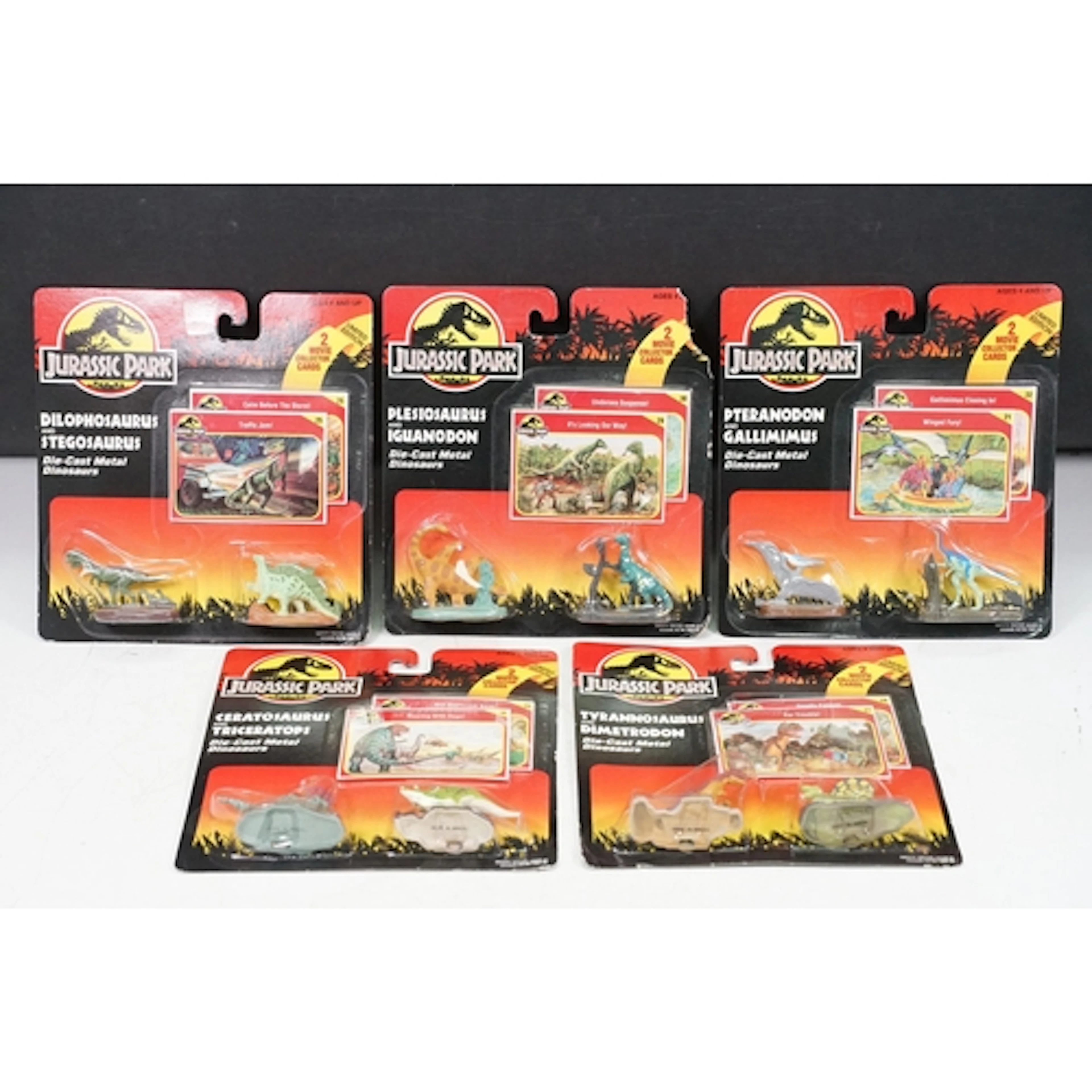 Five carded ltd edn Kenner Jurassic Park diecast metal dinos...