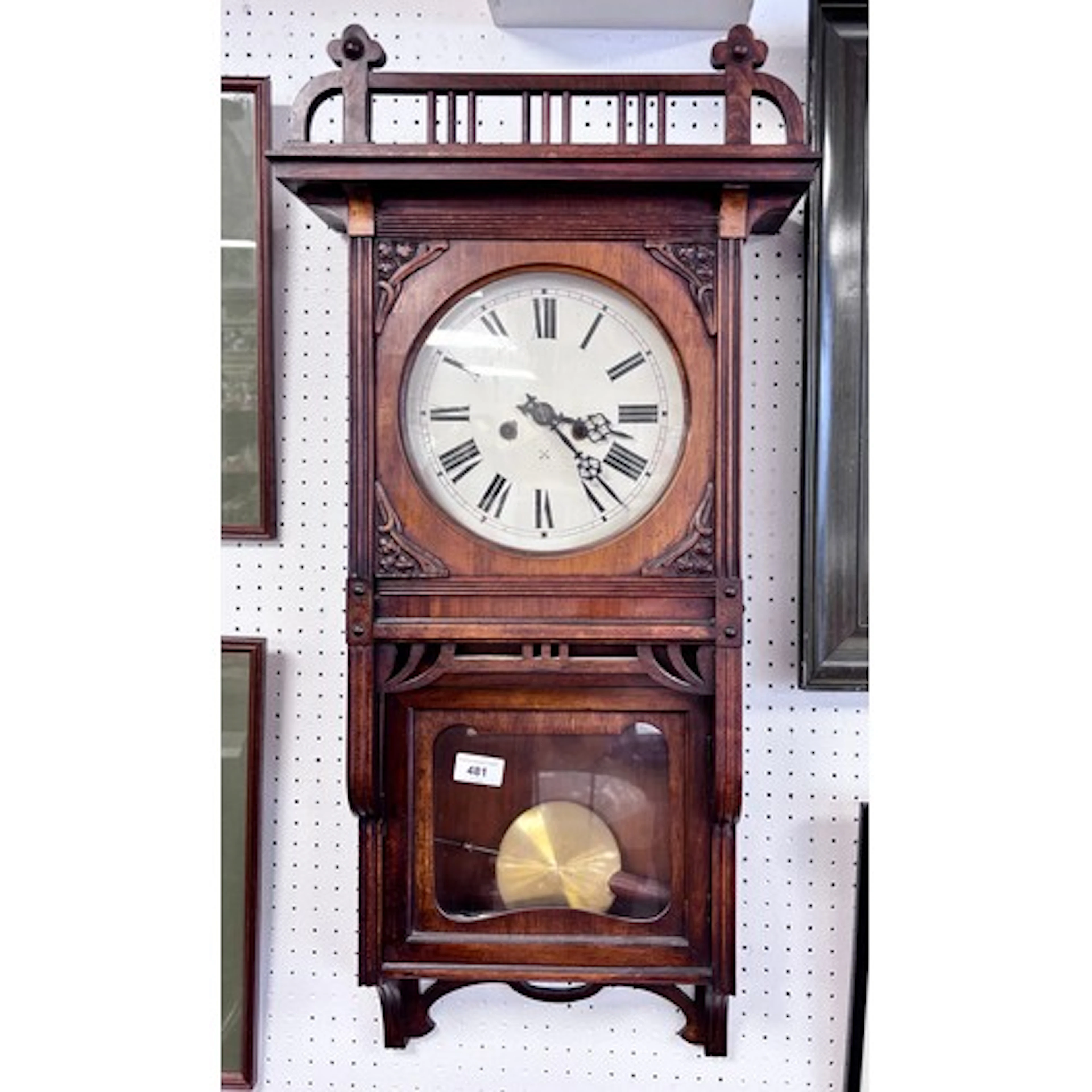 Seath Thomas style wall clock, with carved case.