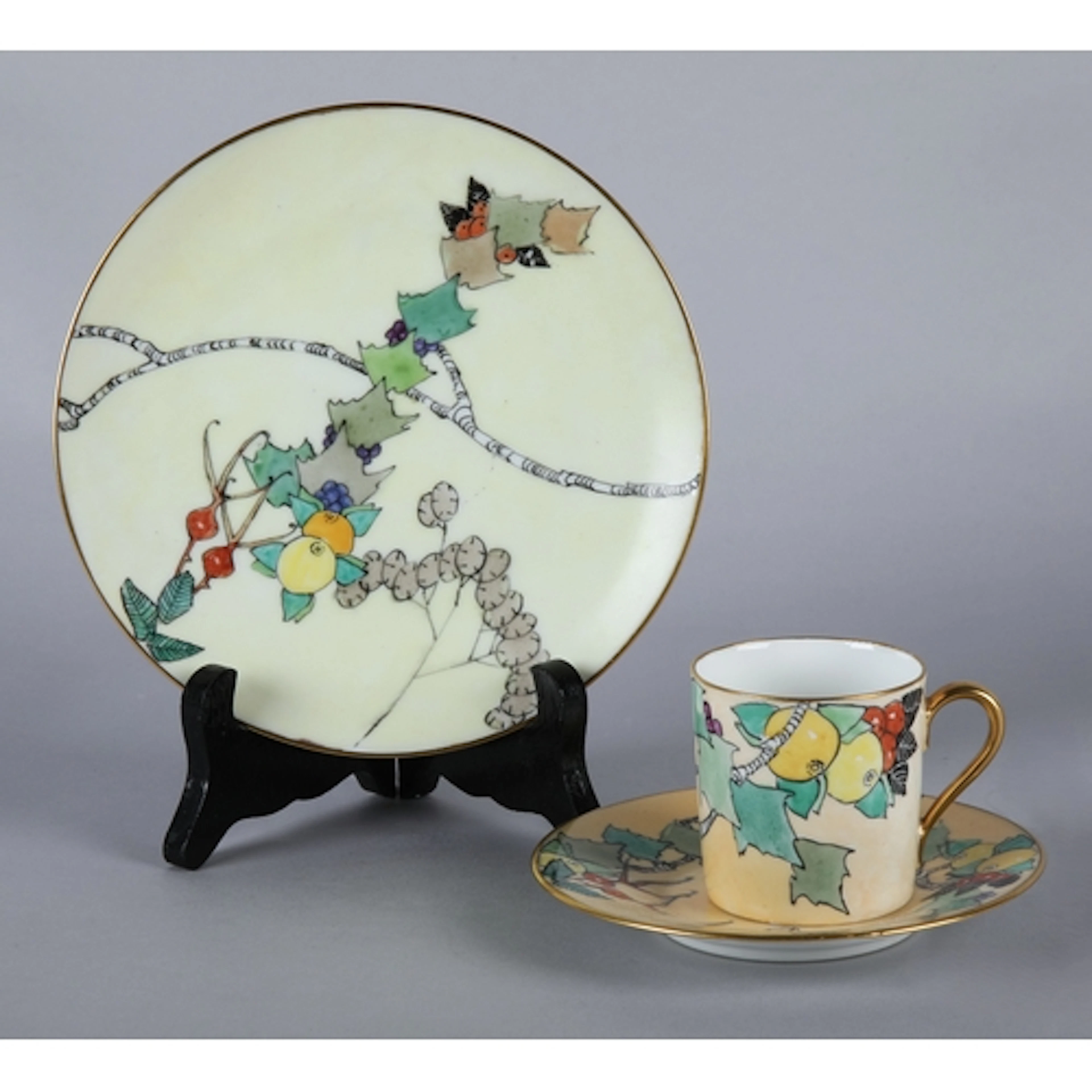 Elizabeth Mary Watt hand painted tea cup, saucer and side pl...
