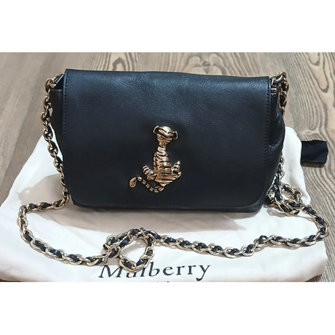 MULBERRY, Black Lily Tiger leather bag with shoulder strap a...