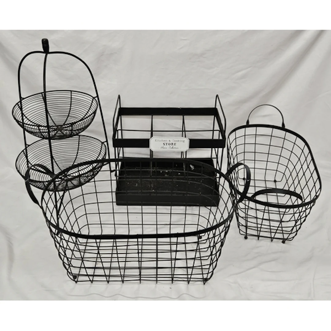 Black Metal Wire Kitchen Items incl. 2 tier fruit/vegetable ...