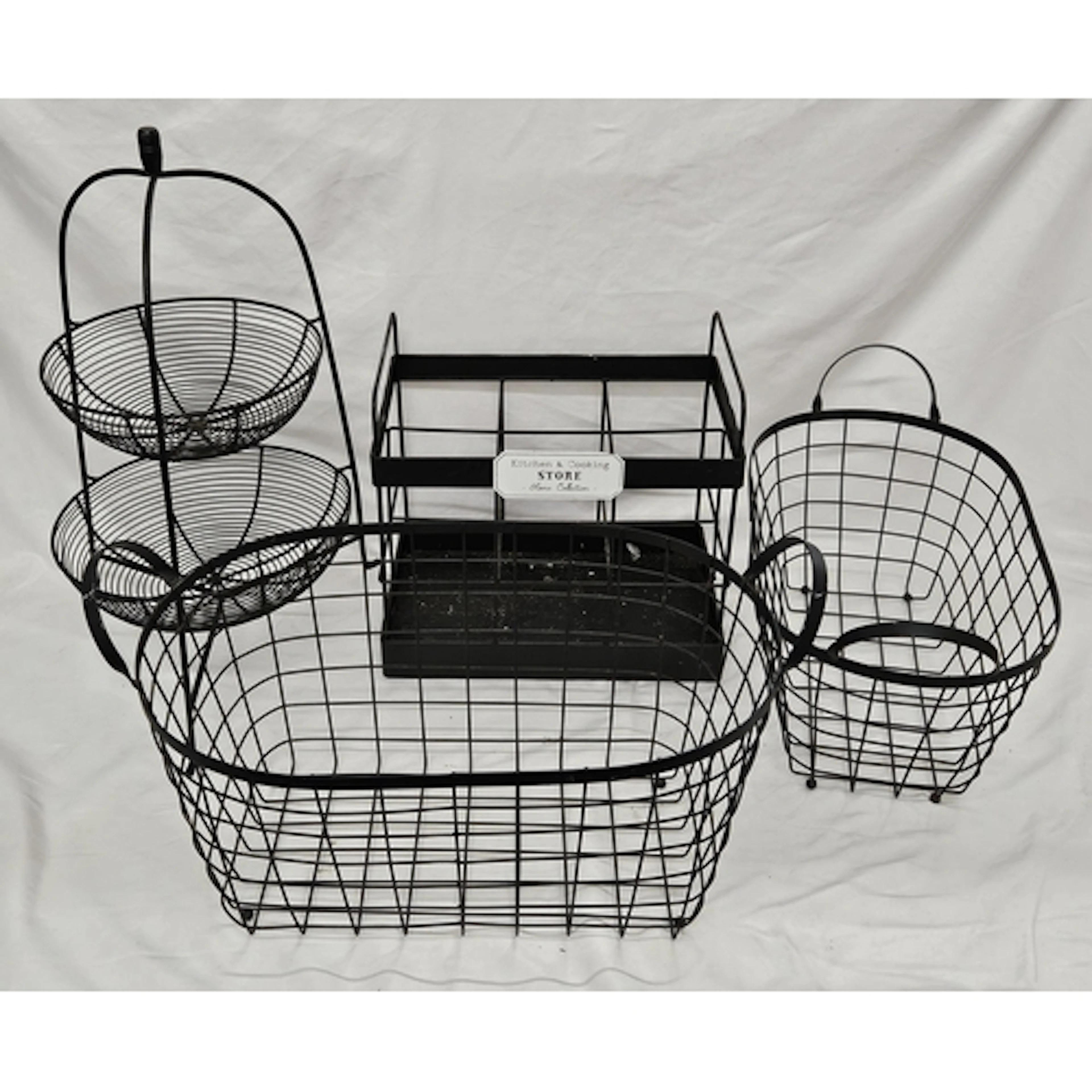 Black Metal Wire Kitchen Items incl. 2 tier fruit/vegetable ...
