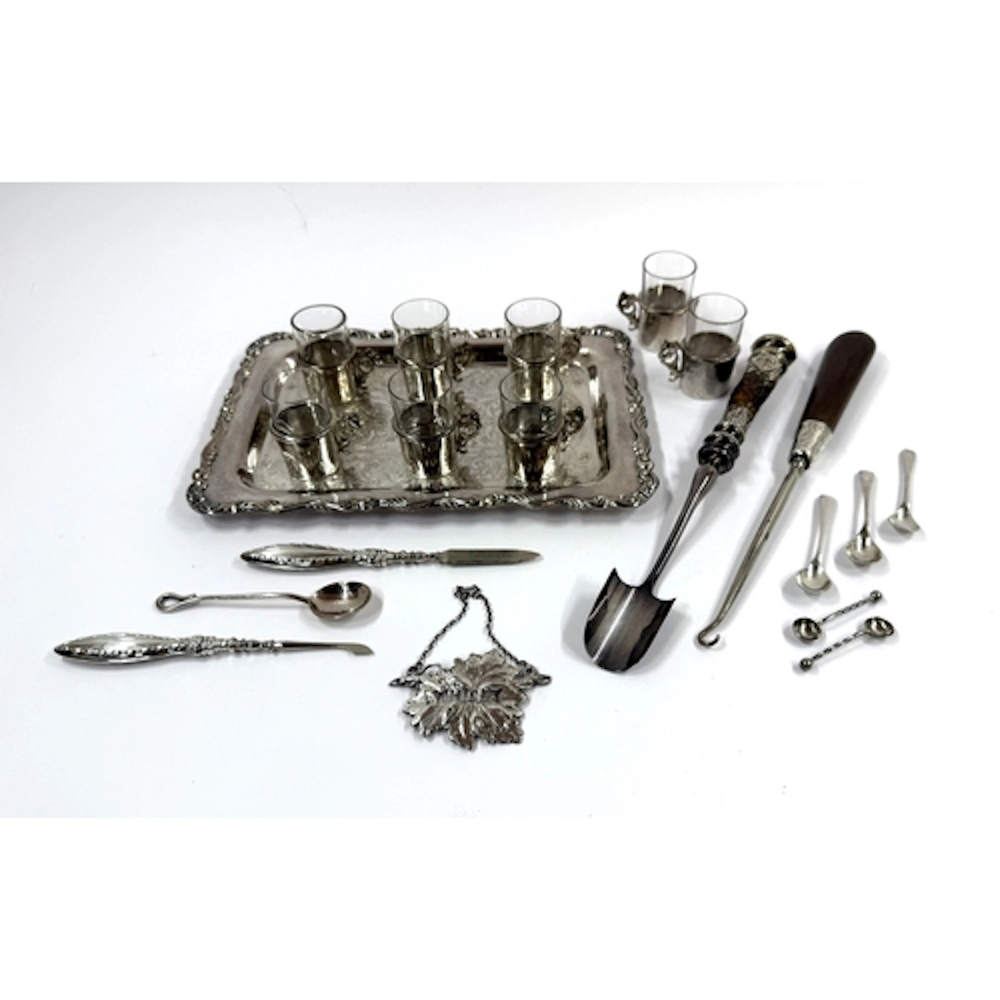 Silver A set of eight silver and glass zarfs, Birmingham 19...