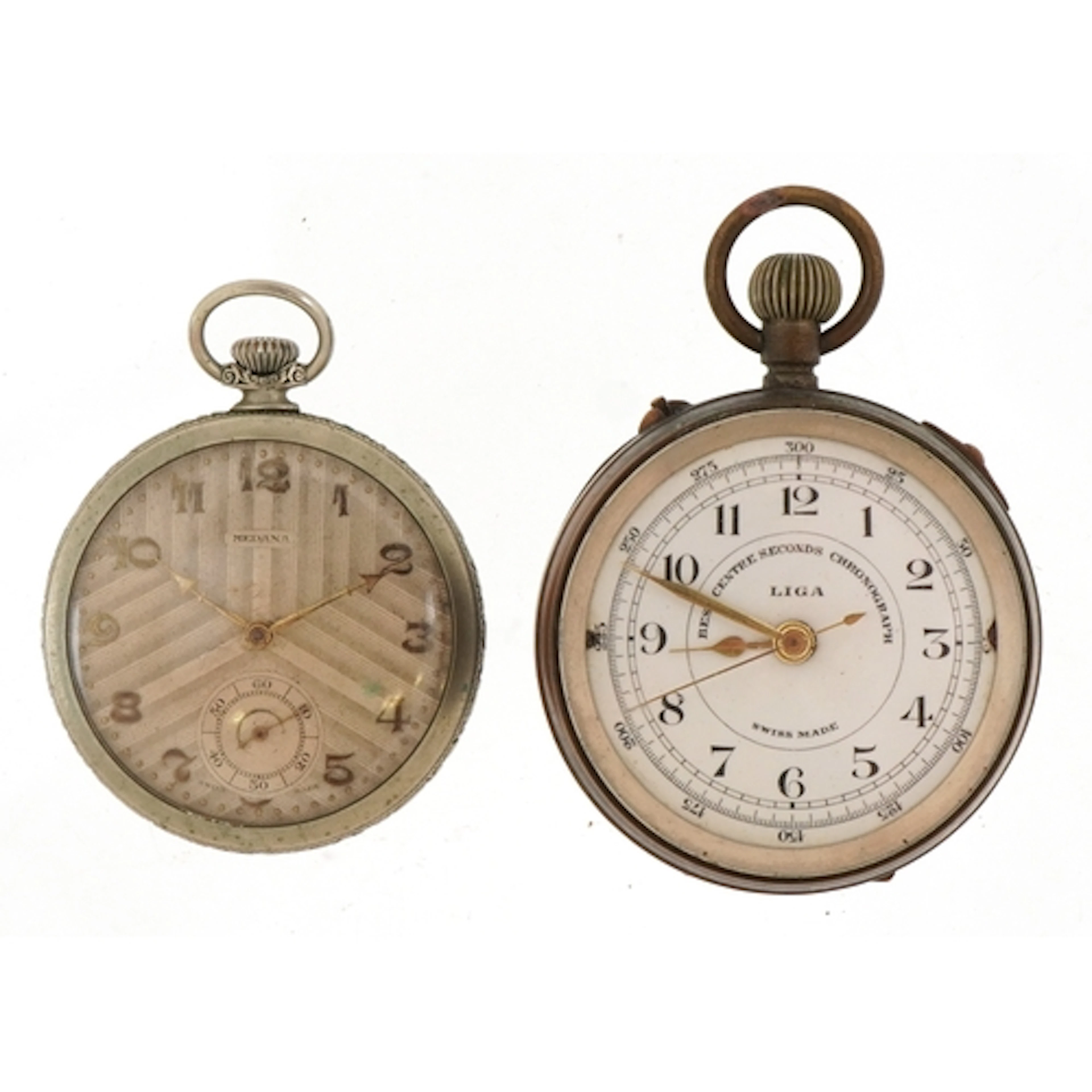 Liga, an open face chronograph stopwatch with enamelled dial...