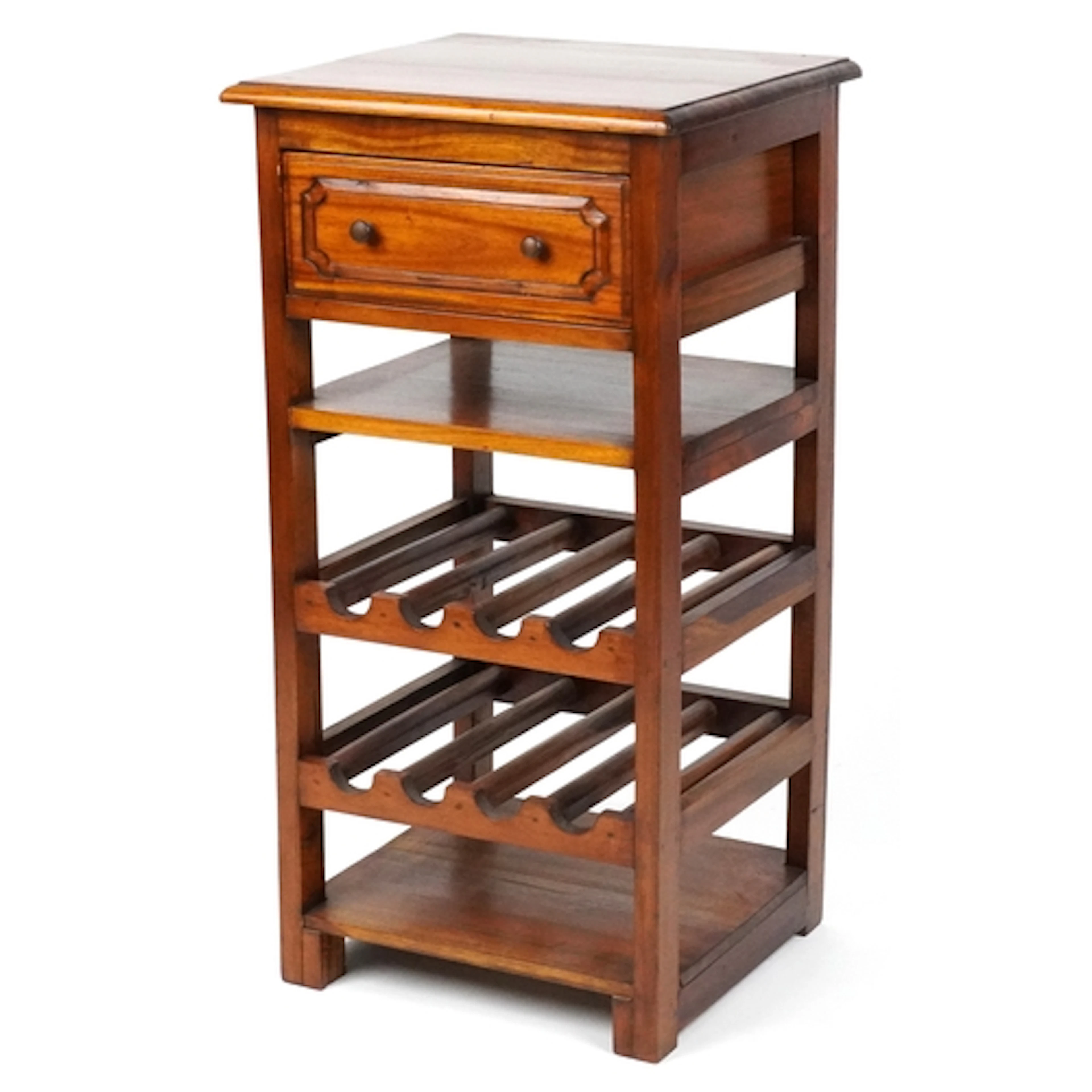 Mexican pine hardwood wine table with single drawer, open sh...