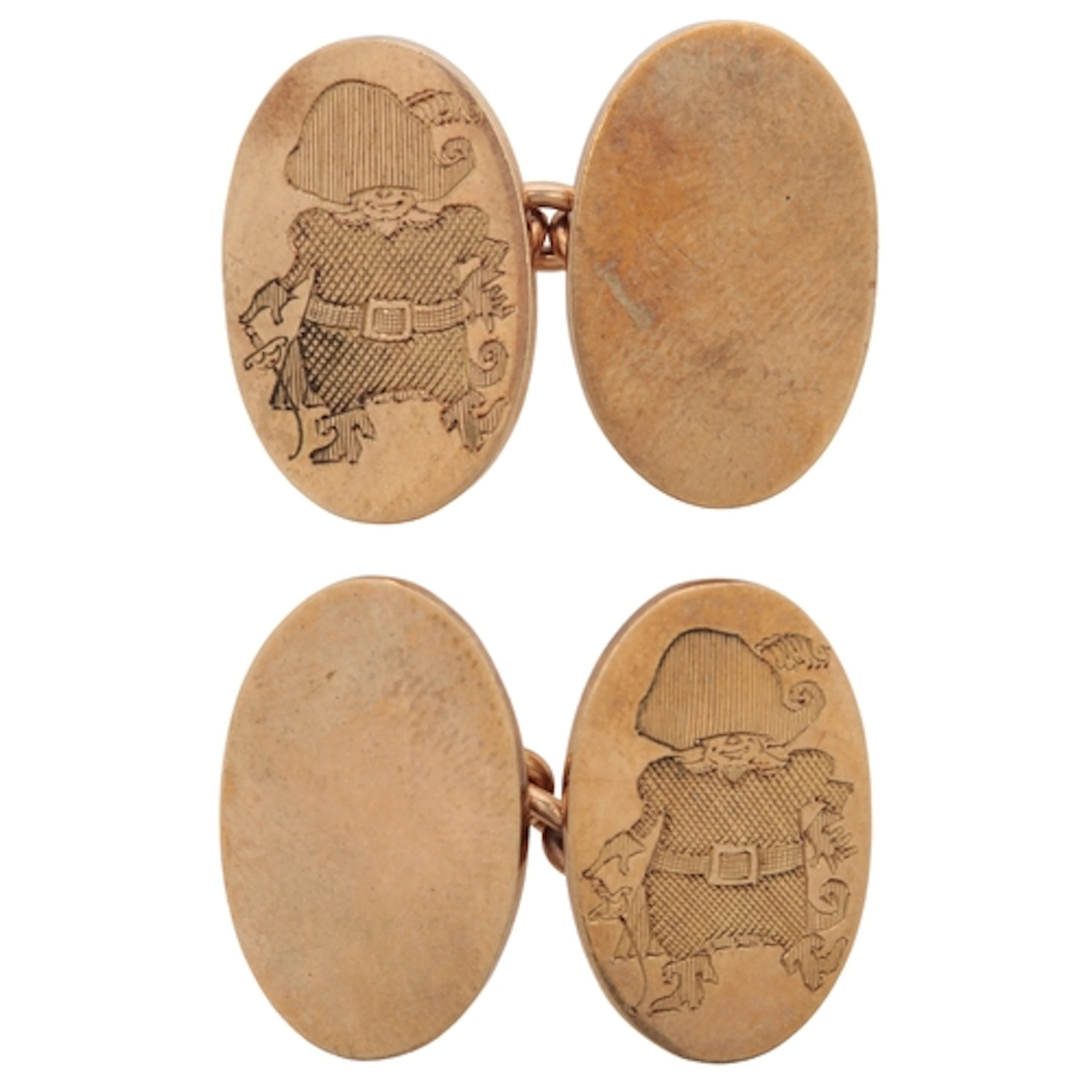 A pair of gold oval cufflinks, 1980s, each end of oval outli...