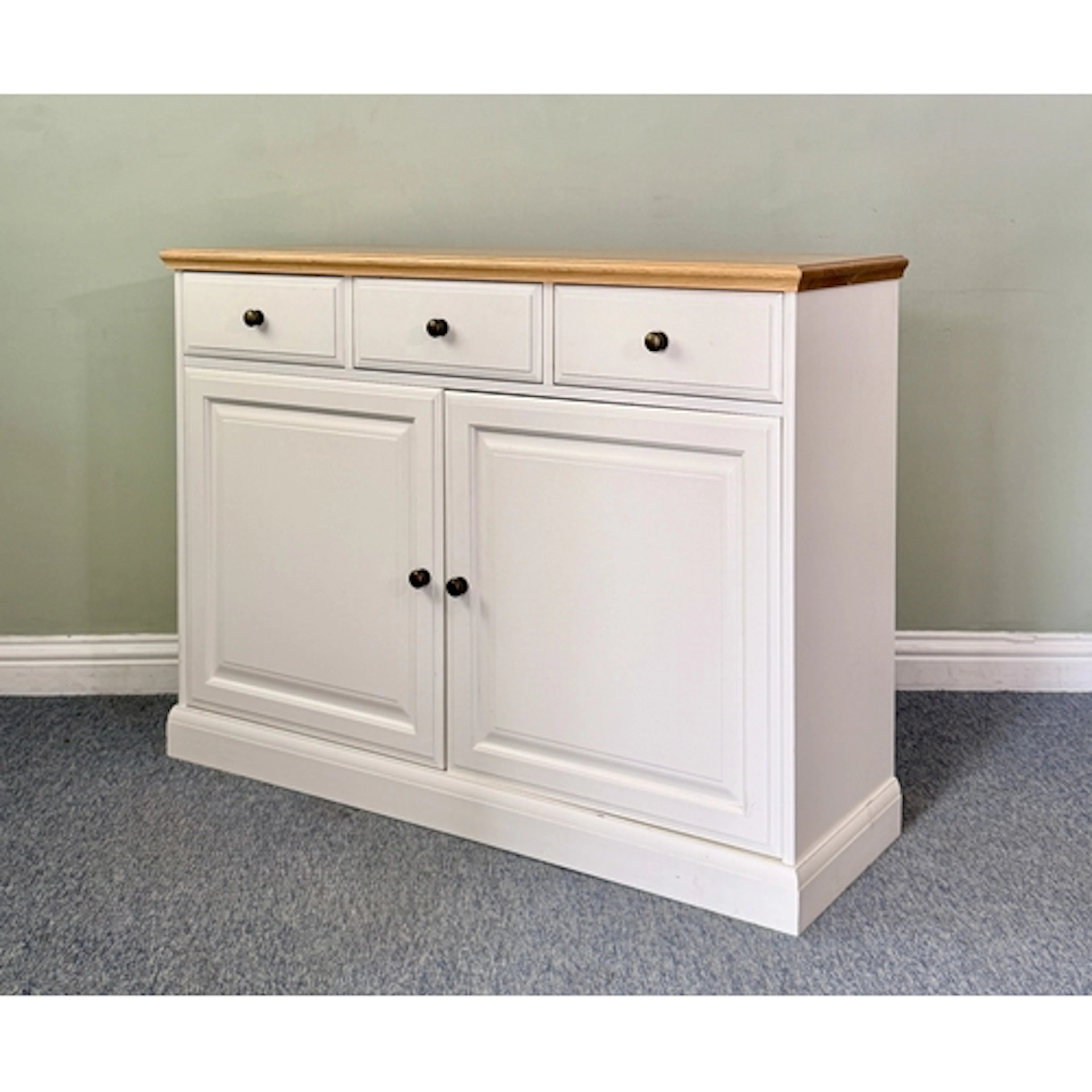 A modern light oak and white painted kitchen dresser base - ...