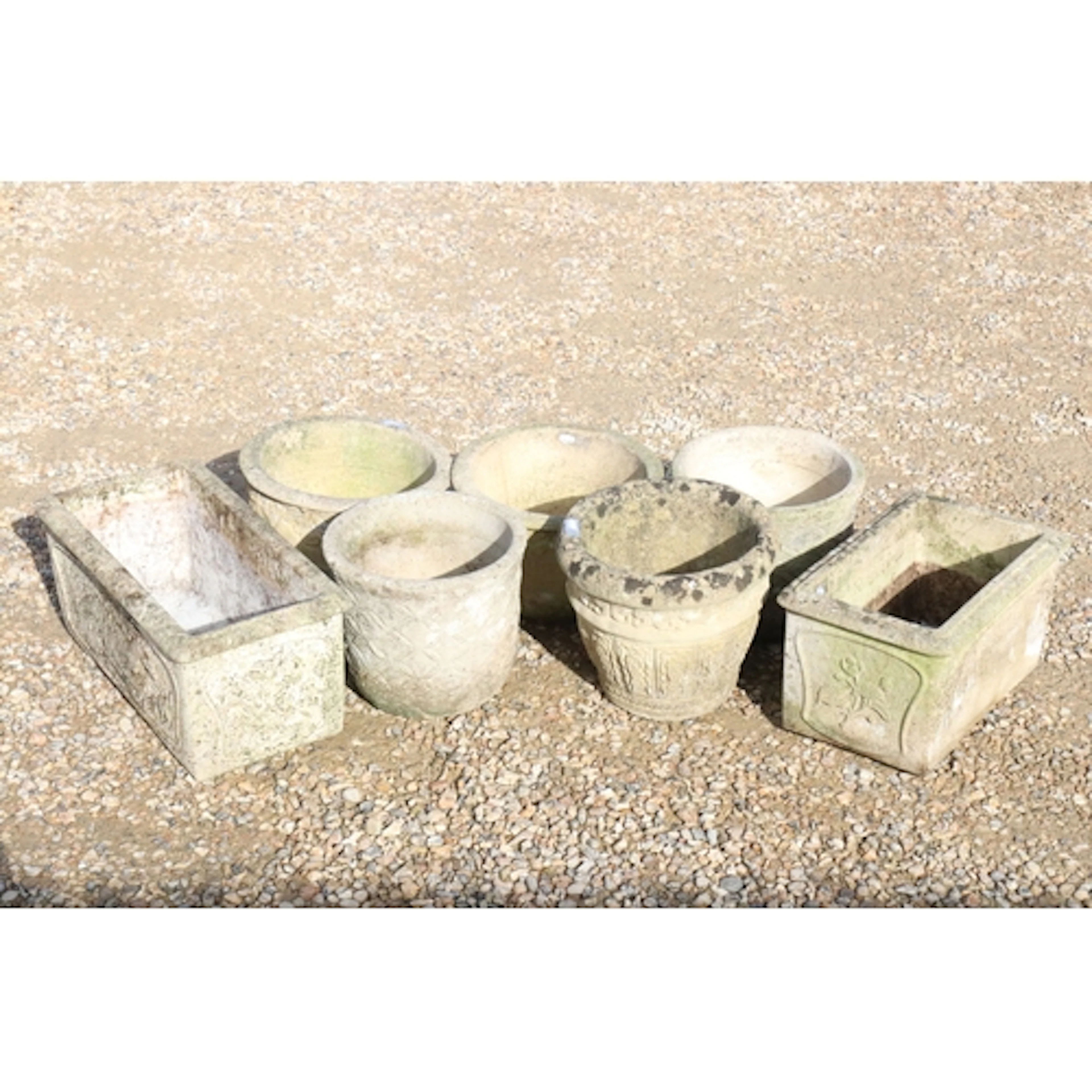 Group of seven reconstituted stone planters to comprise two ...