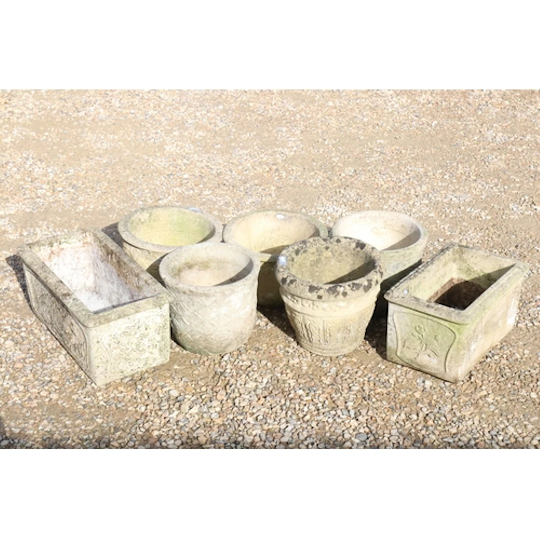 Group of seven reconstituted stone planters to comprise two ...