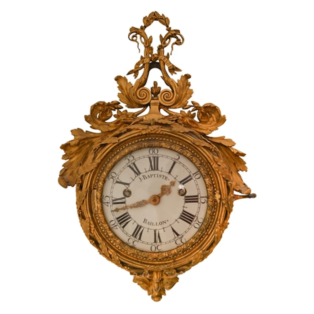 A Louis XVI ormolu cartel clock, J Baptiste Baillon, with fi...