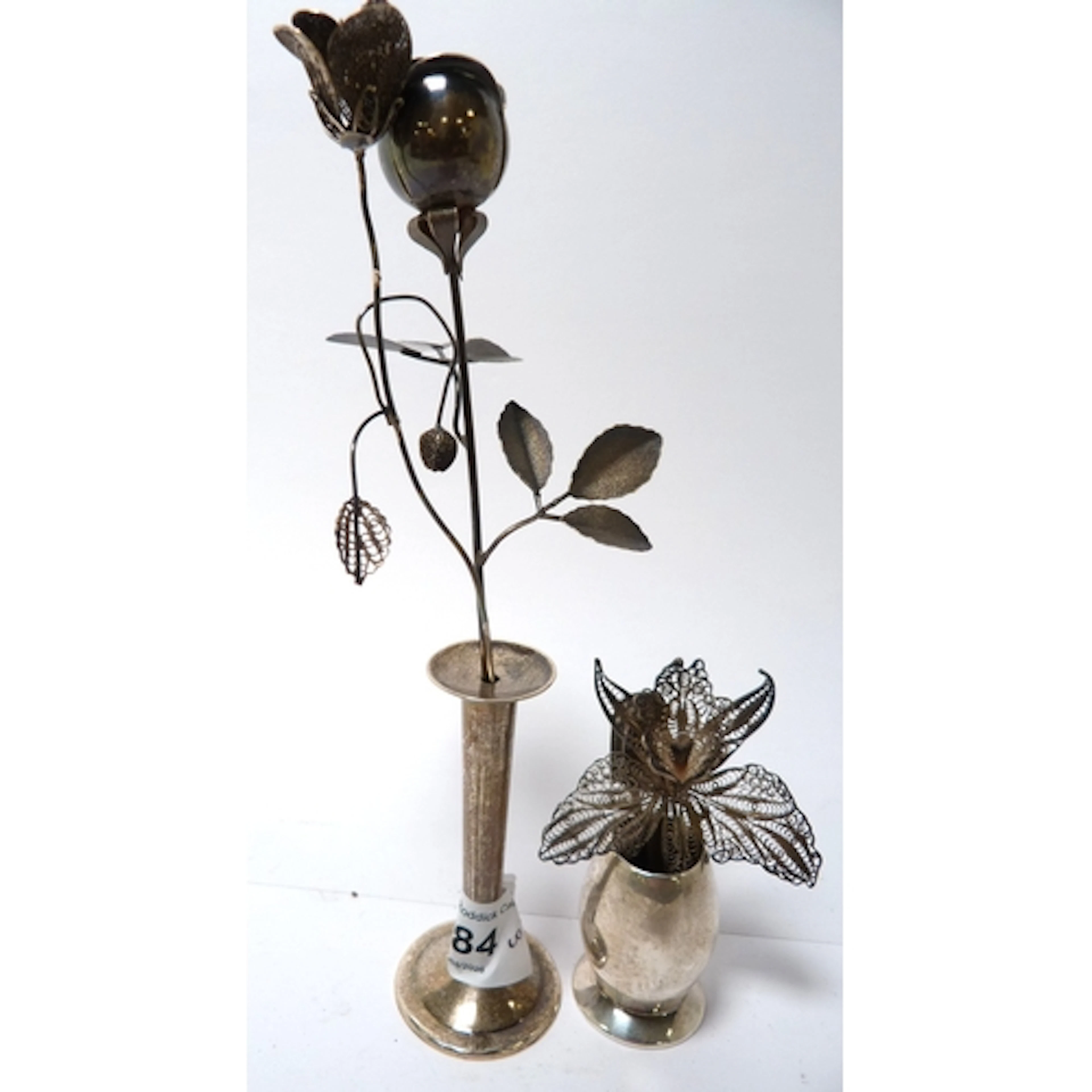 Silver 925 bud vase with white metal roses inserts on stalks...
