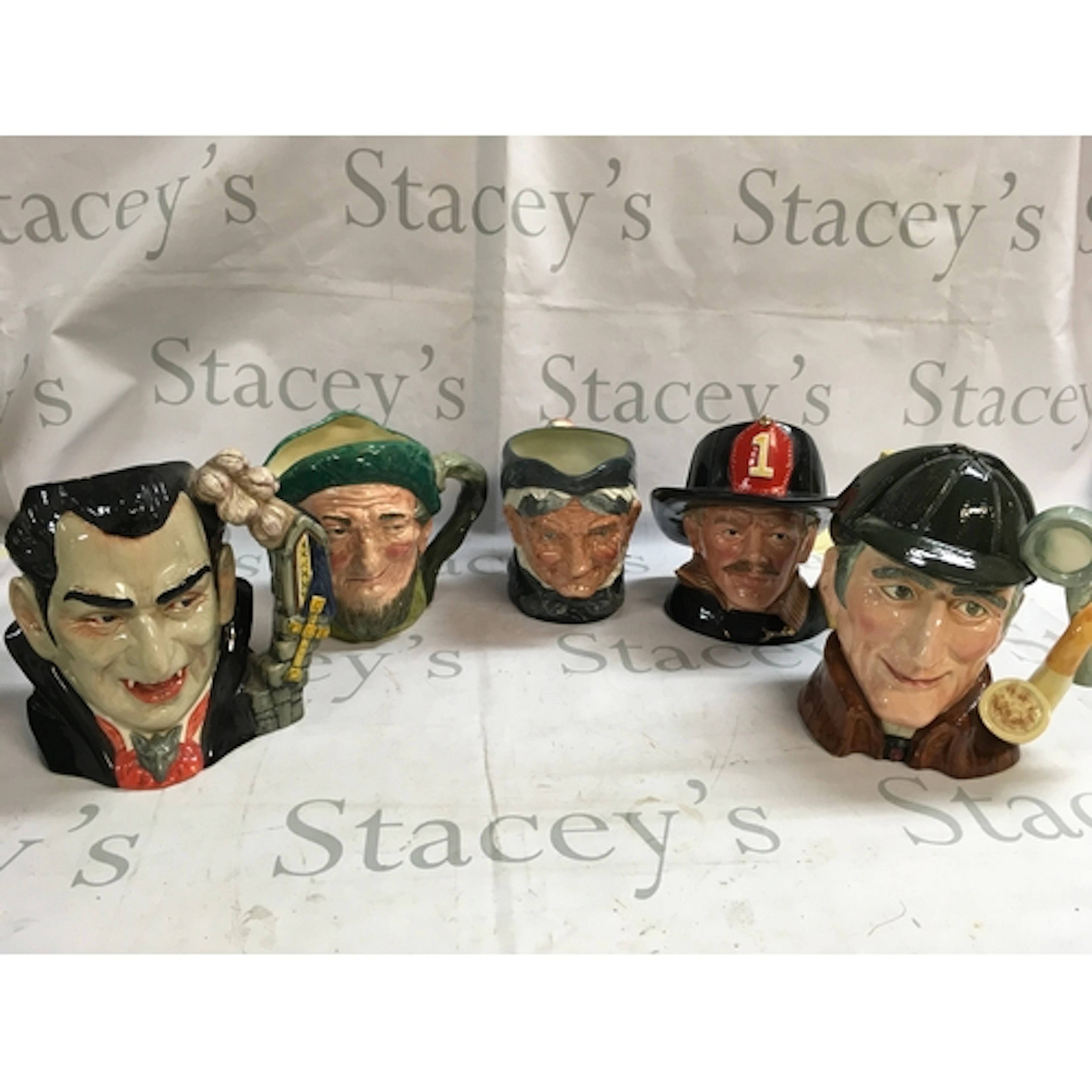 A collection of 5 Character jugs including Count Dracula, Th...