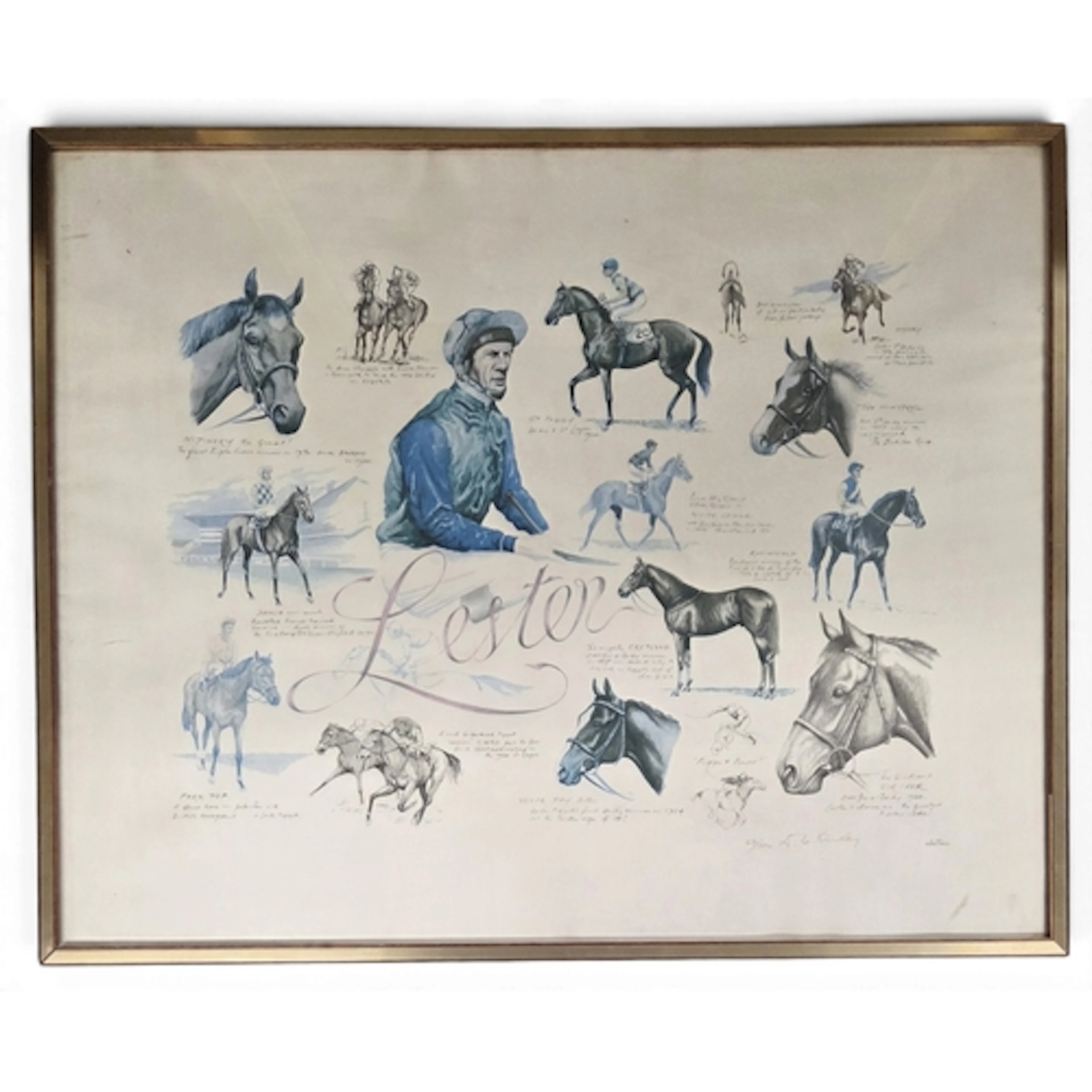 A good Lester Piggott collage coloured Print. 80 x 64 cm app...