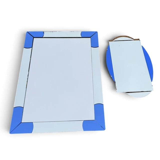 TWO ART DECO STYLE WALL MIRRORS Each with blue coloured glas...