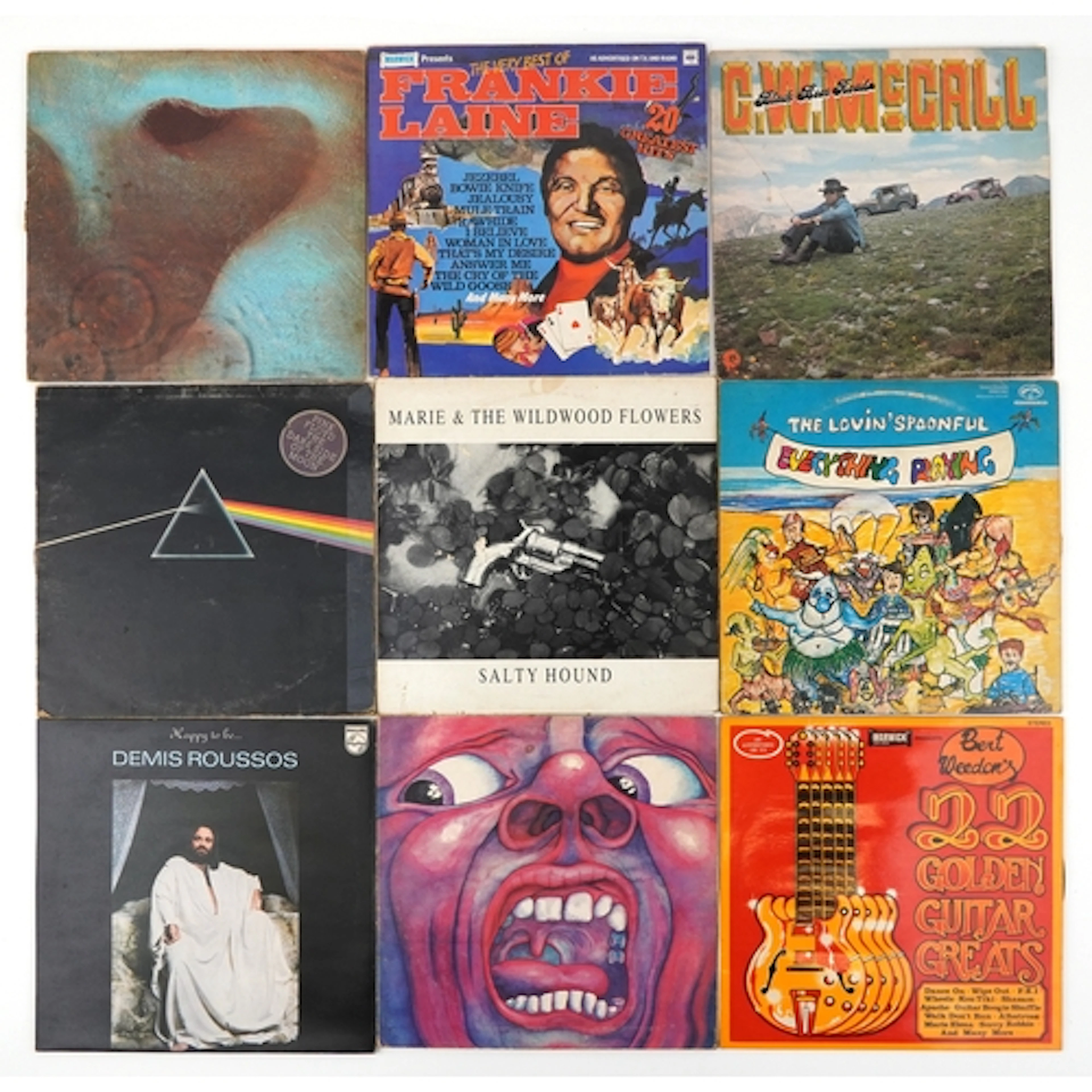 Collection of vinyl LP records including Pink Floyd, King Cr...