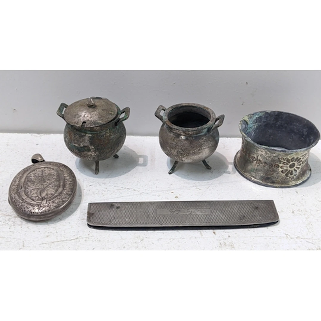 A pair of early 20th century Chinese white metal salts toget...