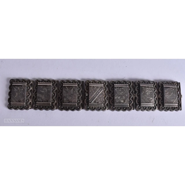AN AESTHETIC MOVEMENT WHITE METAL BRACELET. 42 grams. 16.5 c...