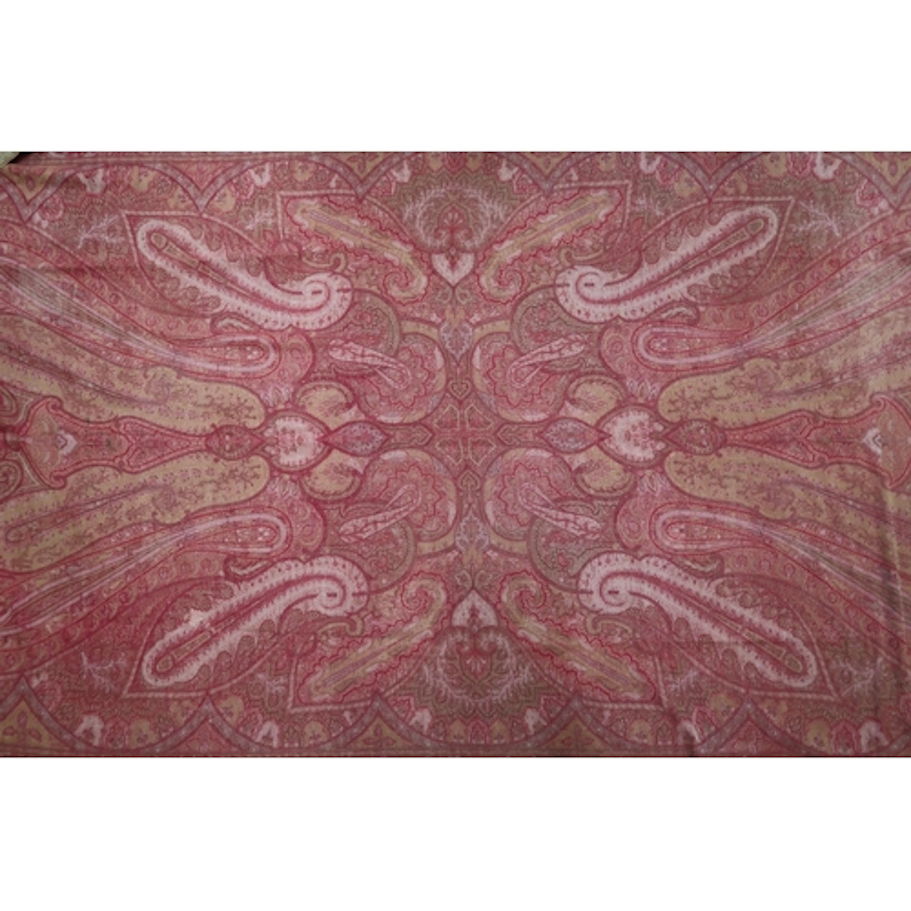 A red ground Paisley shawl woven with elongated boteh and pa...