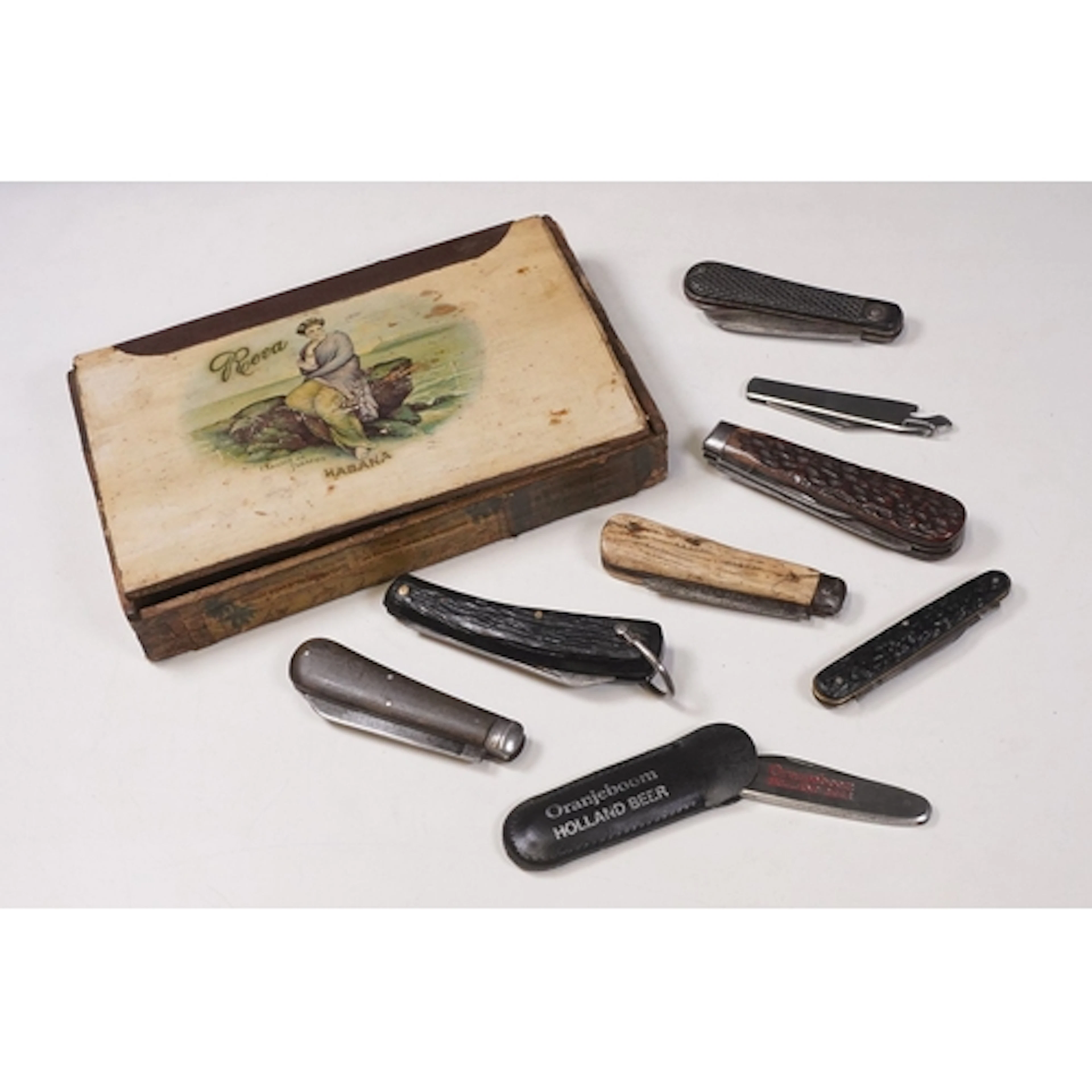 Eight penknives comprising one marked 'Oranjeboom Holland Be...