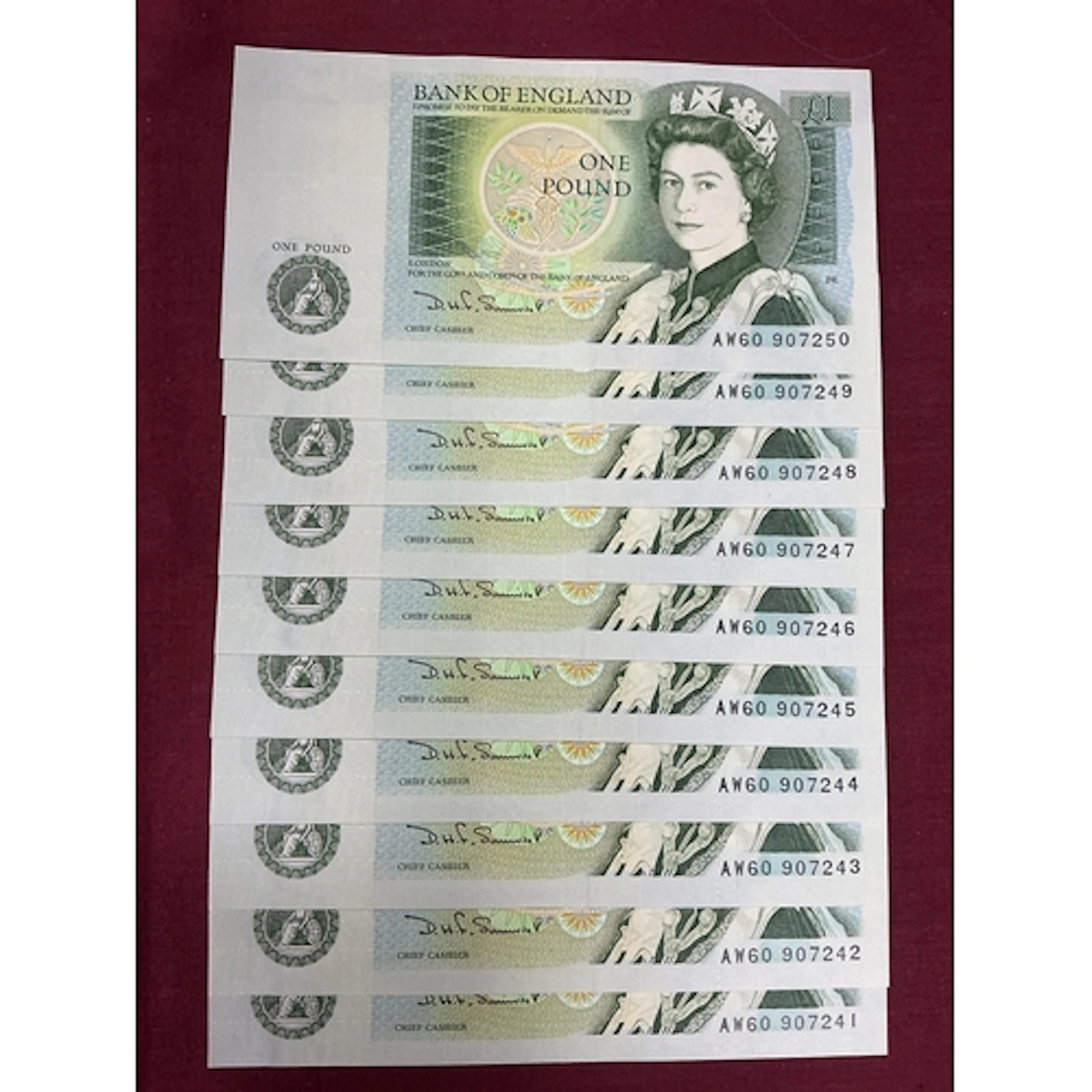 Collection Of Ten GB QEII Uncirculated Consecutive Number Ru...