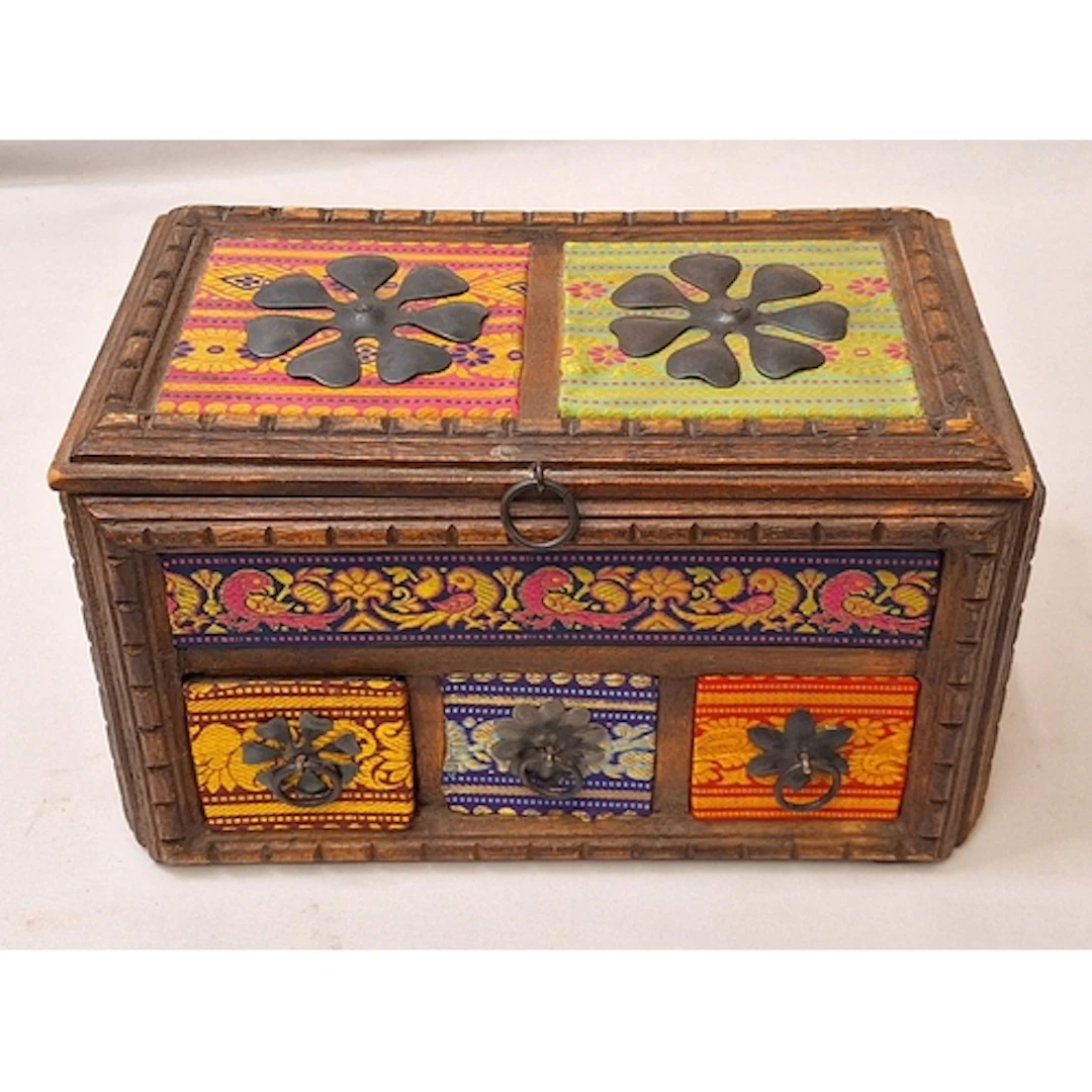 Carved Wooden Storage/Jewellery Chest with 3 small drawers, ...