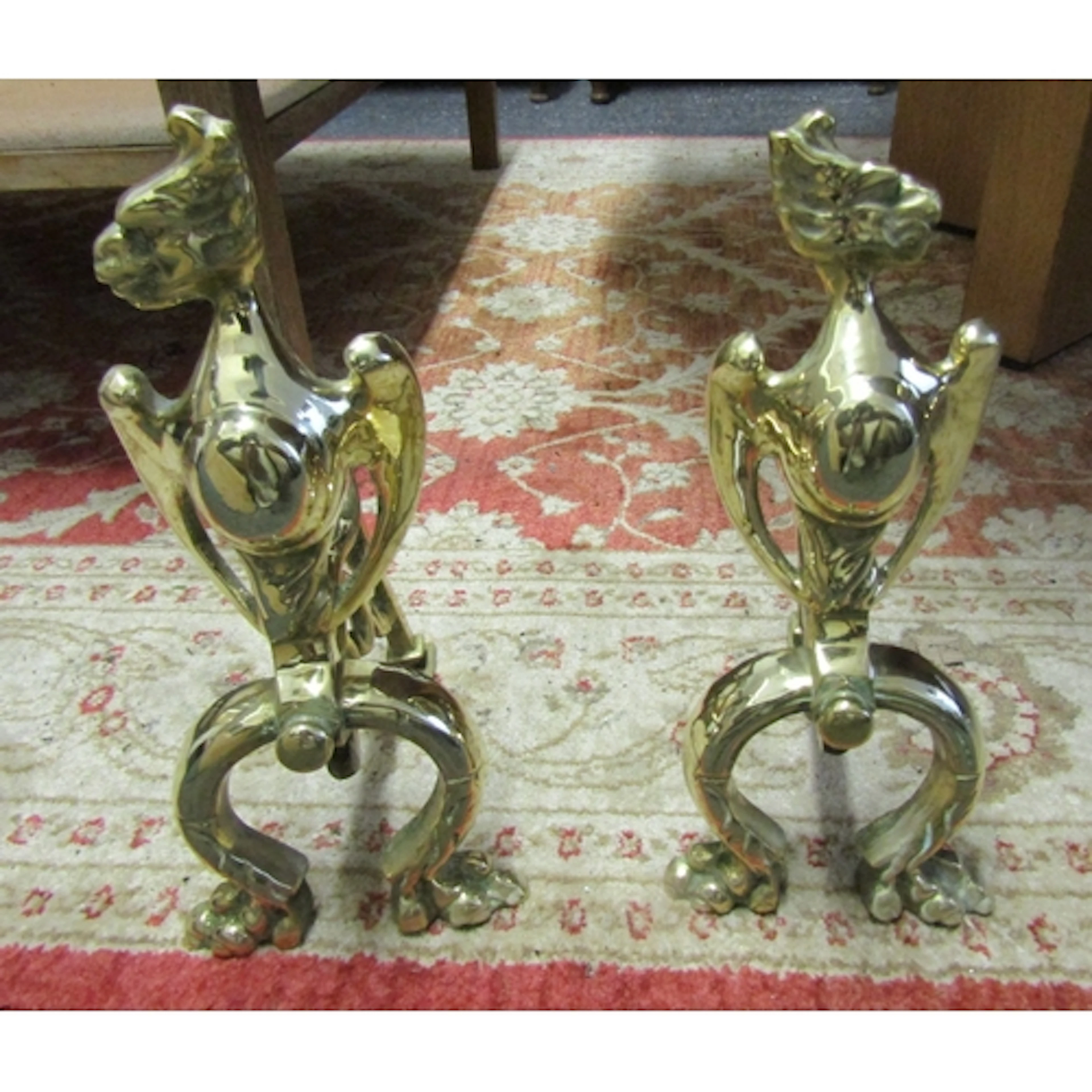 Pair of Antique Cast Brass Fire Irons Each Approximately 10 ...