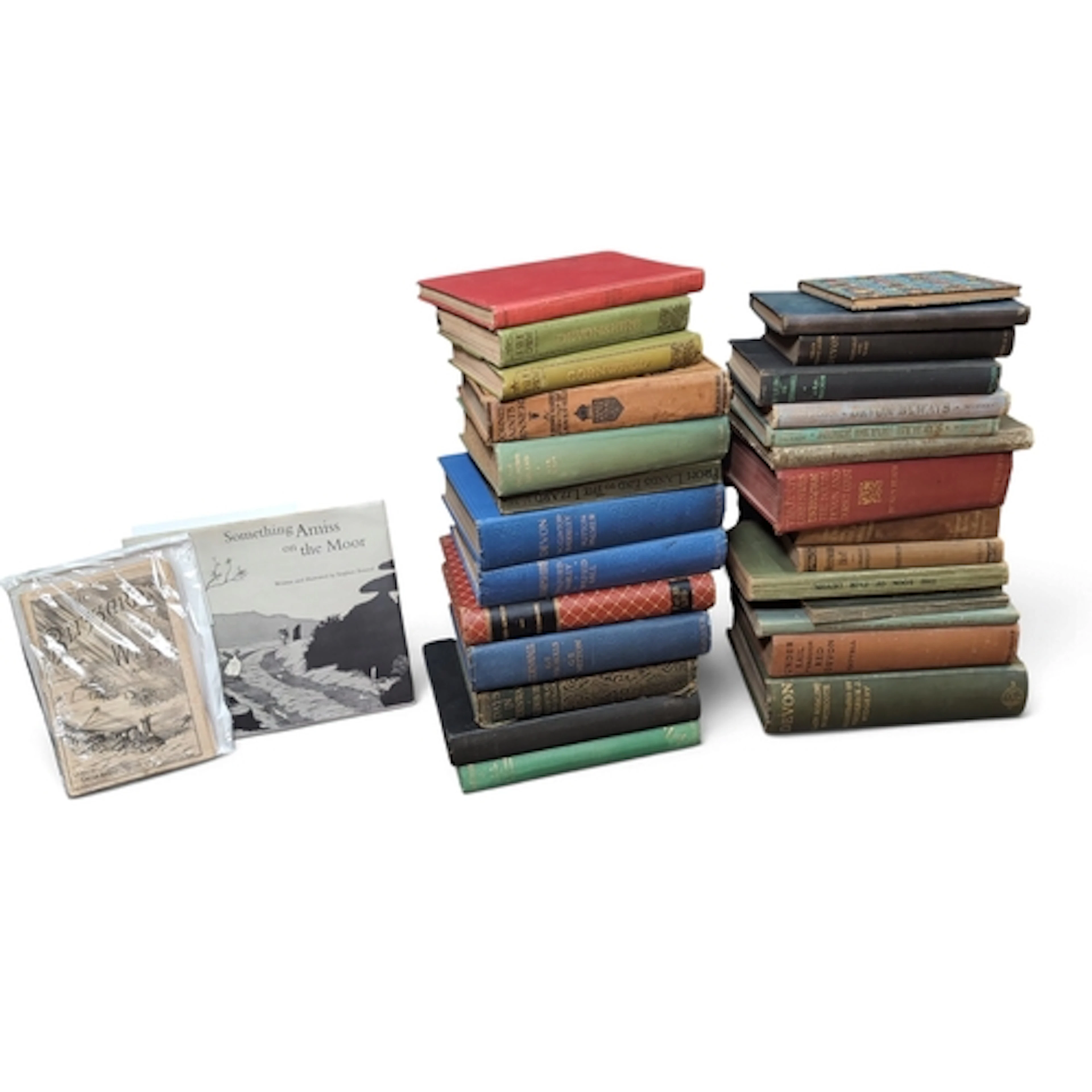 A collection of cloth-bound books and illustrated pamphlets ...