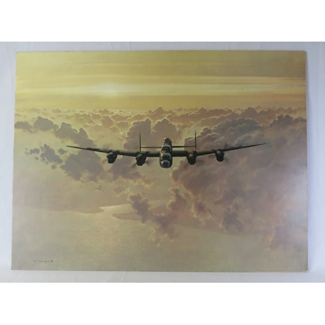 Print on Board, Lancaster bomber crossing the east coat by G...